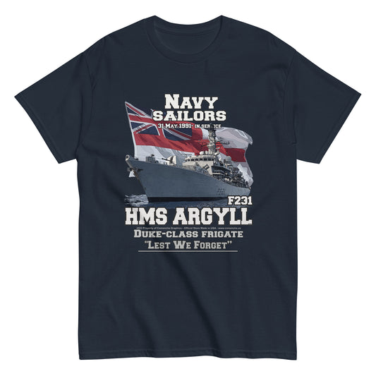 HMS Argyll tee, HMS Argyll veterans tee,HMS Argyll F-231 t-shirt, Frigate T-shirt, Comancha Graphics,