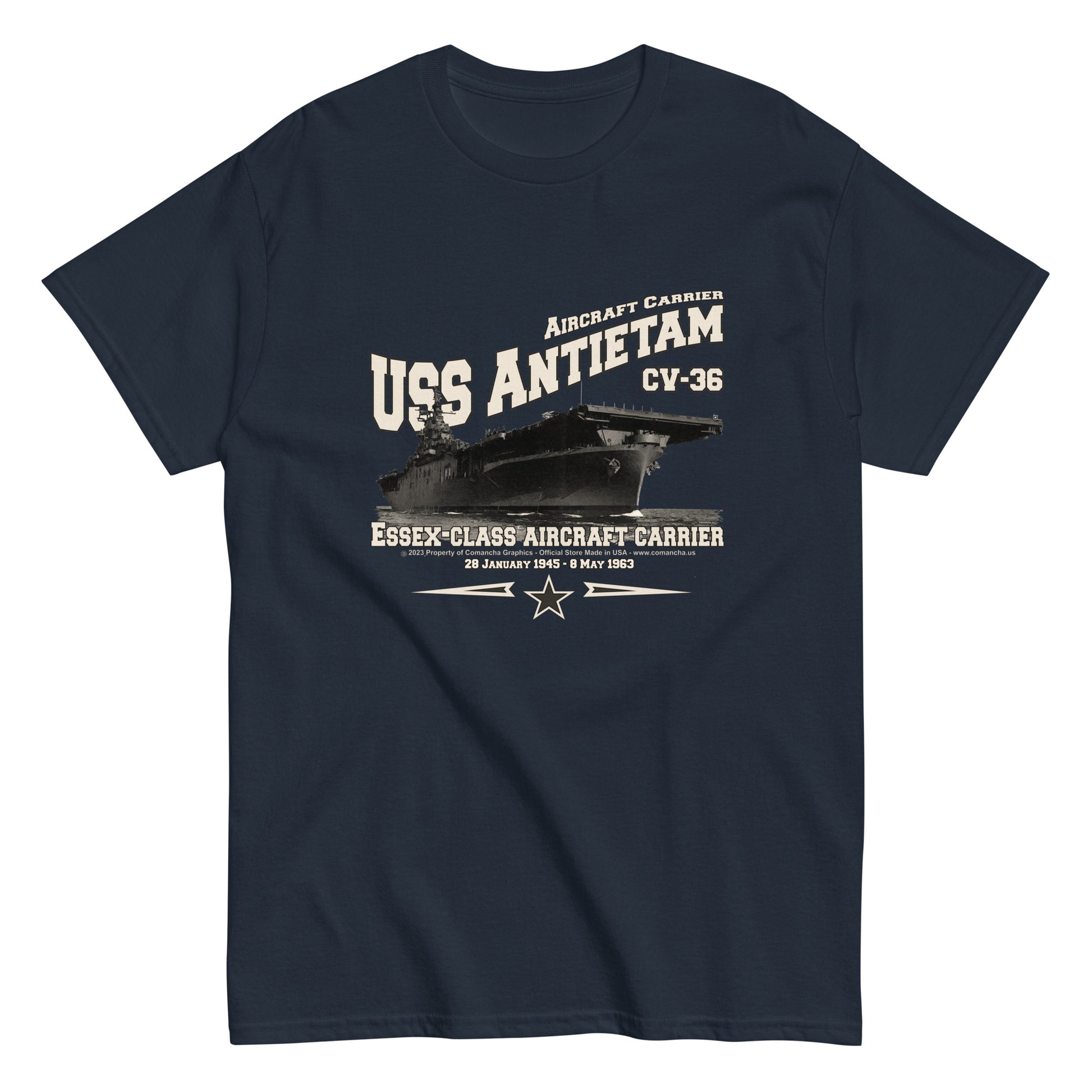 USS ANTIETAM t-shirt, USS ANTIETAM CV-36 t-shirt, aircraft carrier veterans, Original Comancha Graphics,