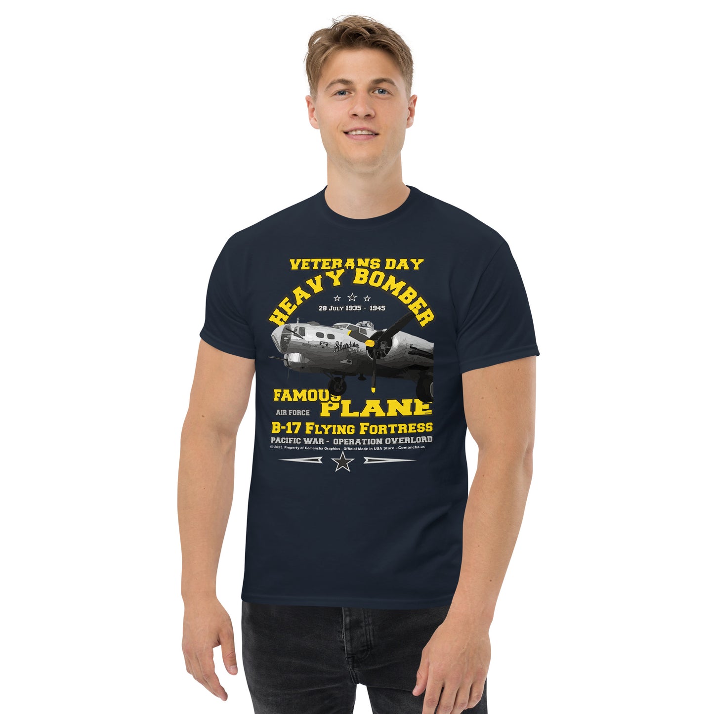 B-17 Flying Fortress tee,B-17 T-SHIRT,B-17 BOMBER T-SHIRT,COMANCHA GRAPHICS,