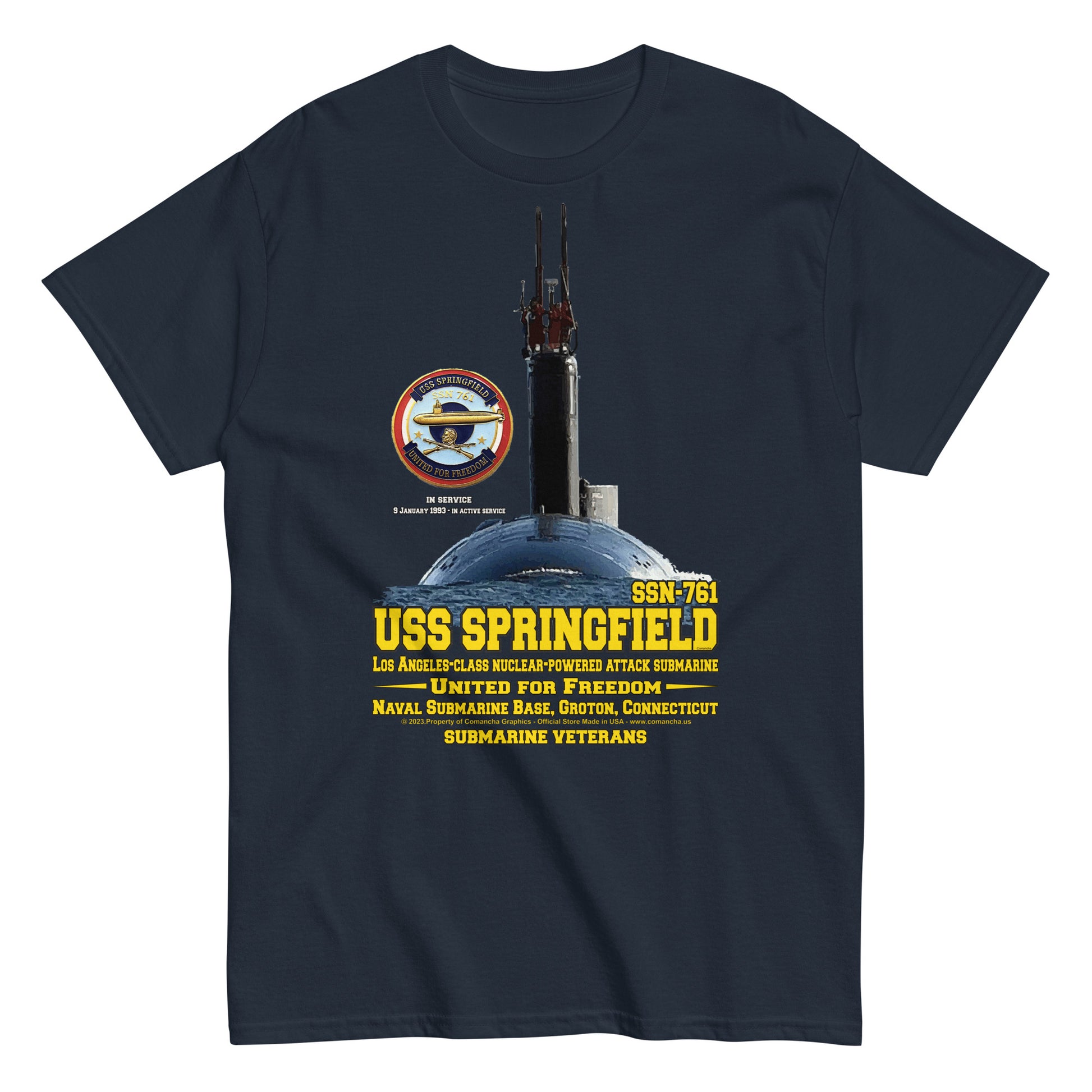 USS SPRINGFIELD SSN-761 T-shirt,USS SPRINGFIELD t-shirt, SSN-761 T-shirt, submarine veterans tee,us navy tee,comancha tee,