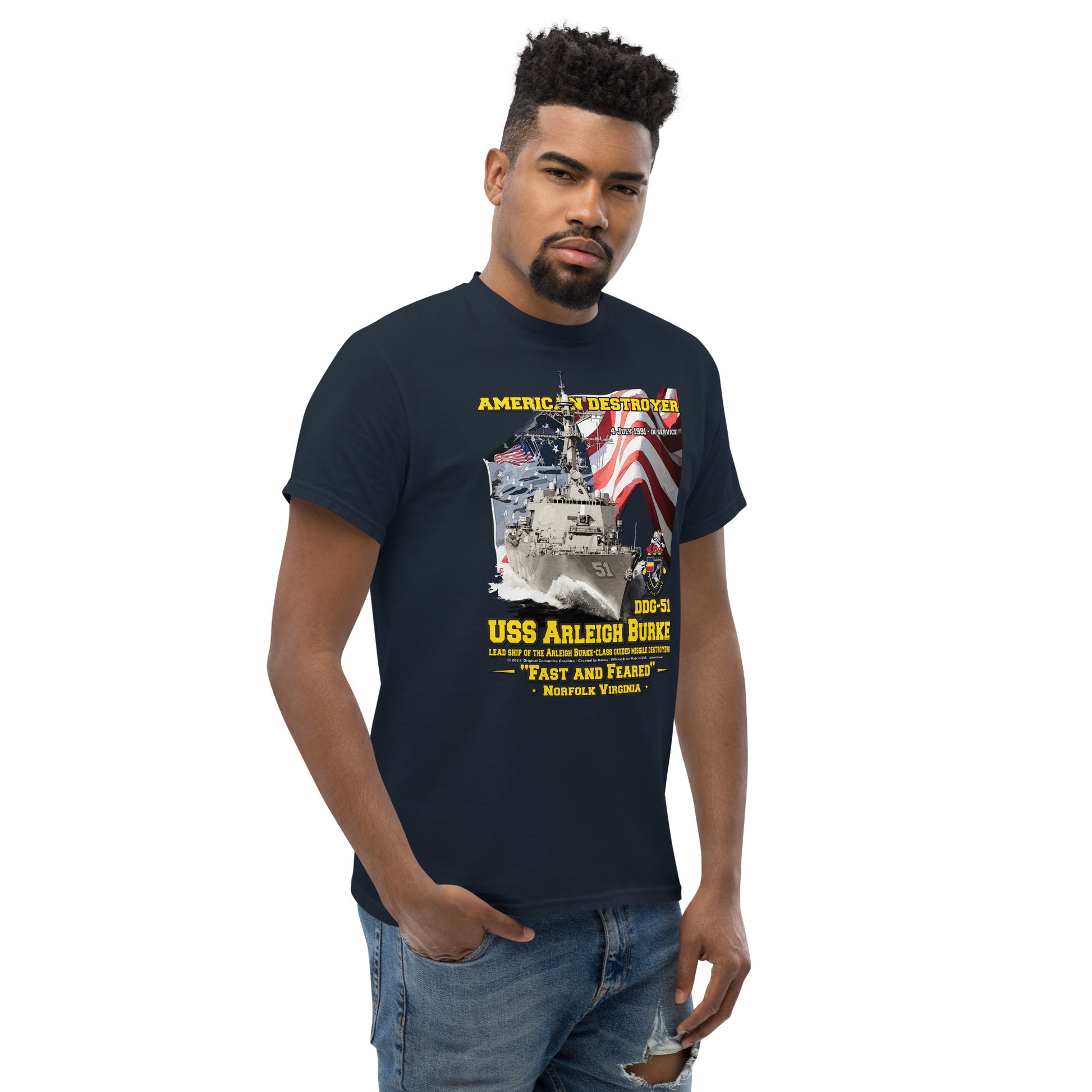 USS ARLEIGH BURKE DDG-51 t-shirt, USS ARLEIGH BURKE DDG-51 Veterans,USS ARLEIGH BURKE DDG-51 Destroyer Tee, Comancha Navy tees, US Navy T-shirt, US Navy veterans T-shirt,