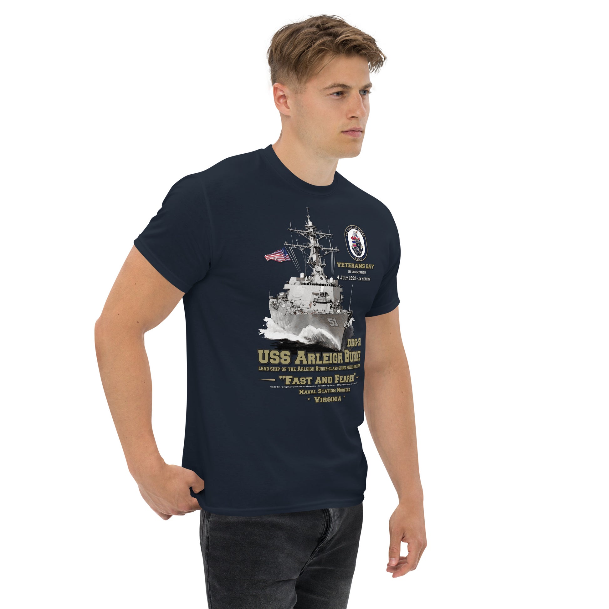 USS ARLEIGH BURKE DDG-51 t-shirt, USS ARLEIGH BURKE DDG-51 Veterans,USS ARLEIGH BURKE DDG-51 Destroyer Tee, Comancha Navy tees, US Navy T-shirt, US Navy veterans T-shirt,