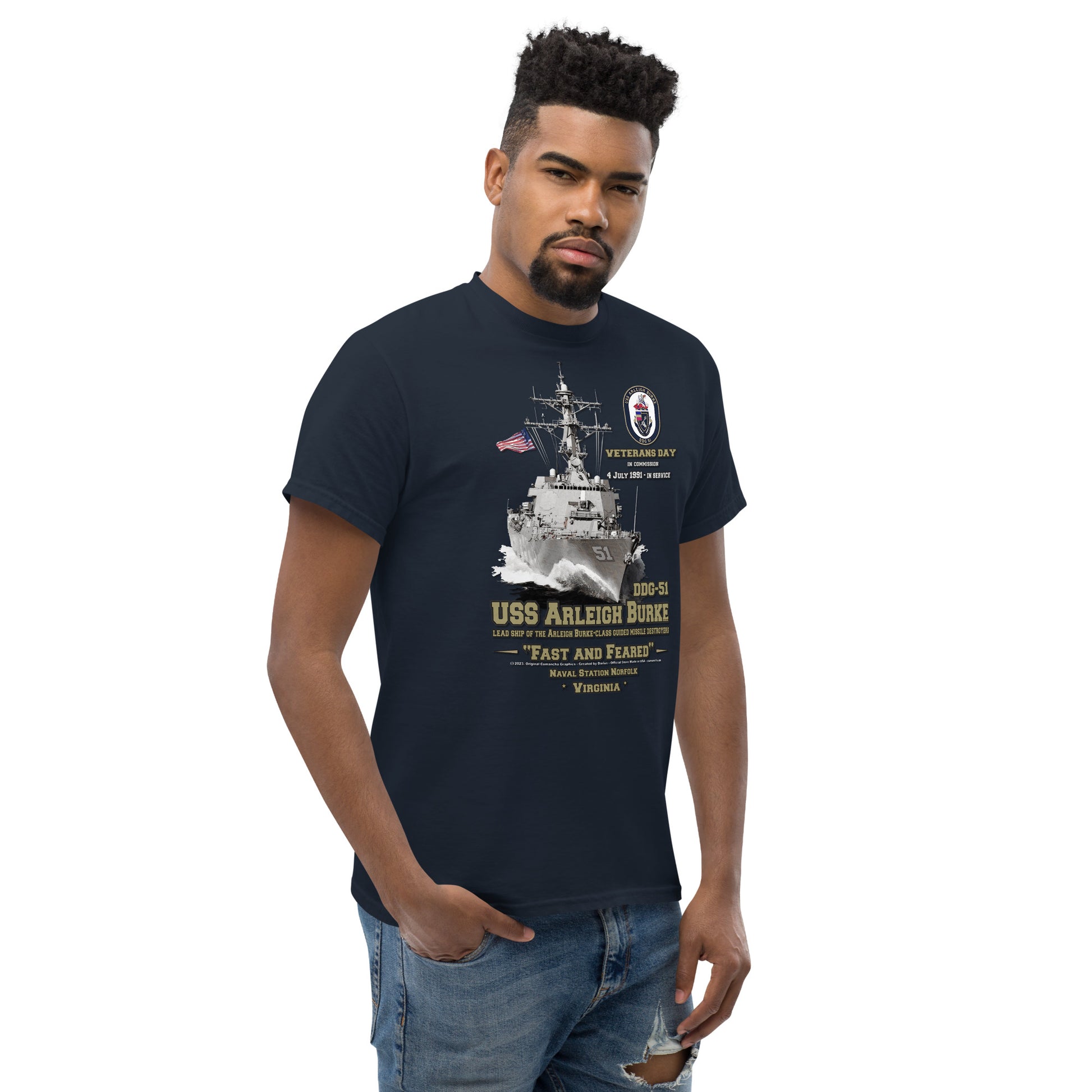 USS ARLEIGH BURKE DDG-51 t-shirt, USS ARLEIGH BURKE DDG-51 Veterans,USS ARLEIGH BURKE DDG-51 Destroyer Tee, Comancha Navy tees, US Navy T-shirt, US Navy veterans T-shirt,