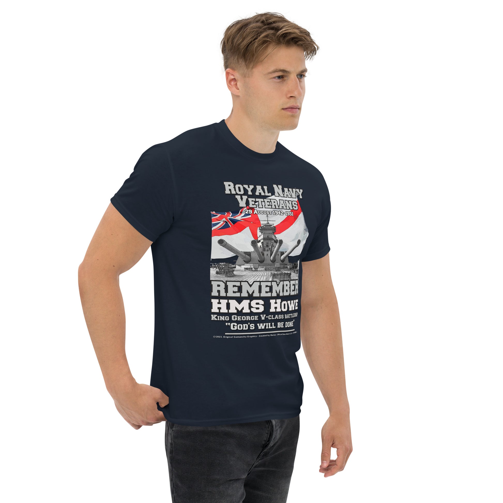 HMS HOWE t-shirt, HMS HOWE battleship t-shirt, HMS HOWE Royal Navy Battleship T-Shirt, HMS HOWE Royal Navy T-Shirt, Comancha Shop Online,