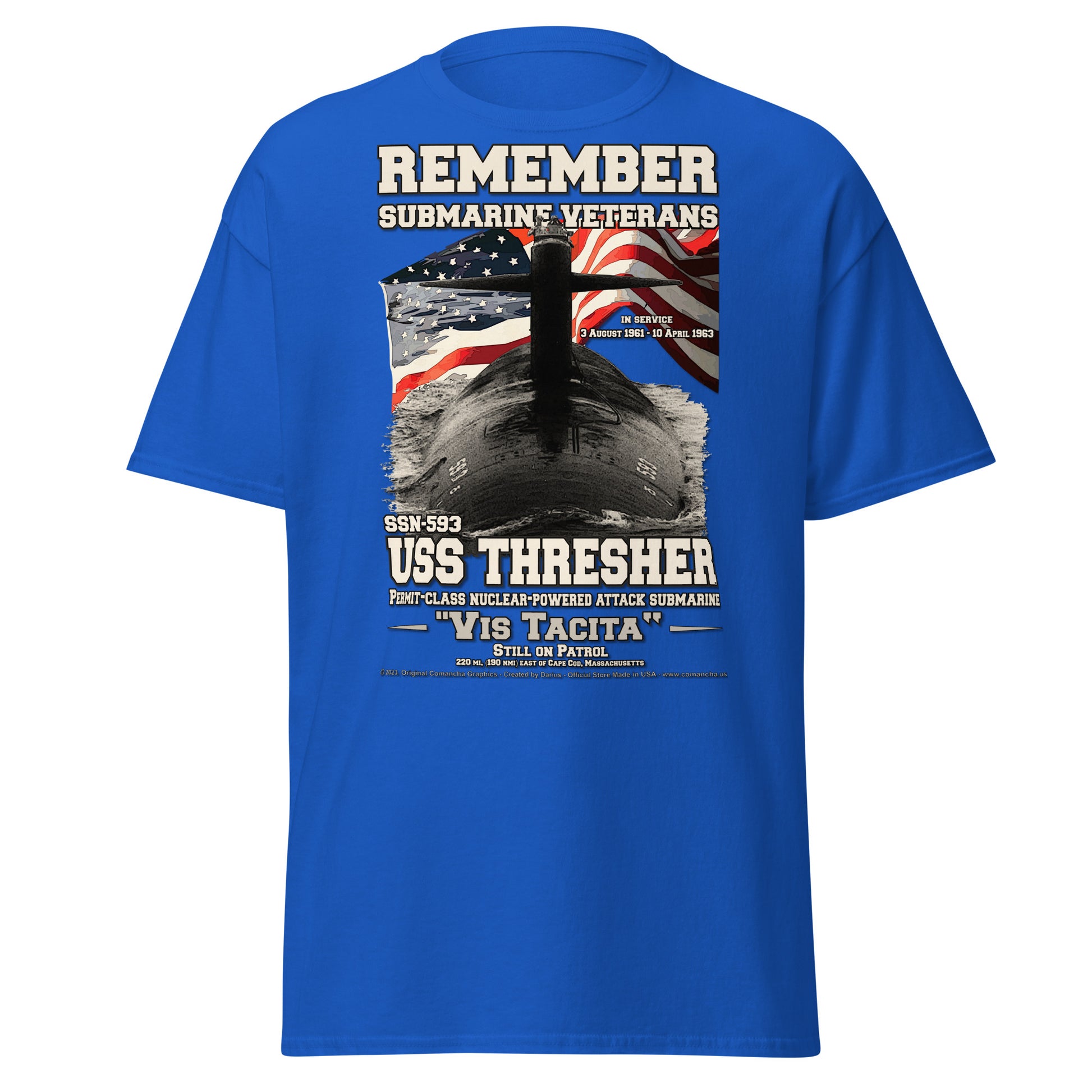 USS THRESHER SSN-593 Submarine Veterans T-Shirt, Comancha Design,