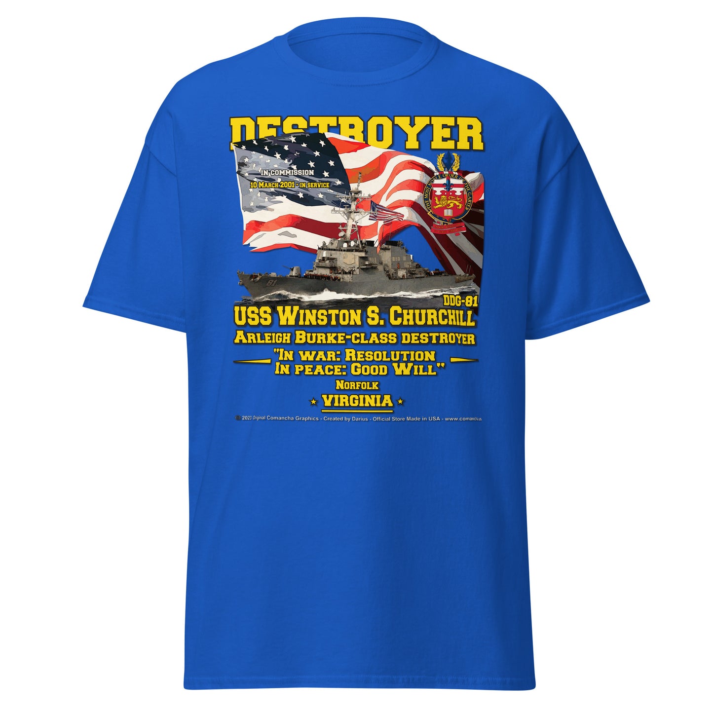 USS Winston Churchill SSG-81 Destroyer Veterans Tee, Comancha Graphics,