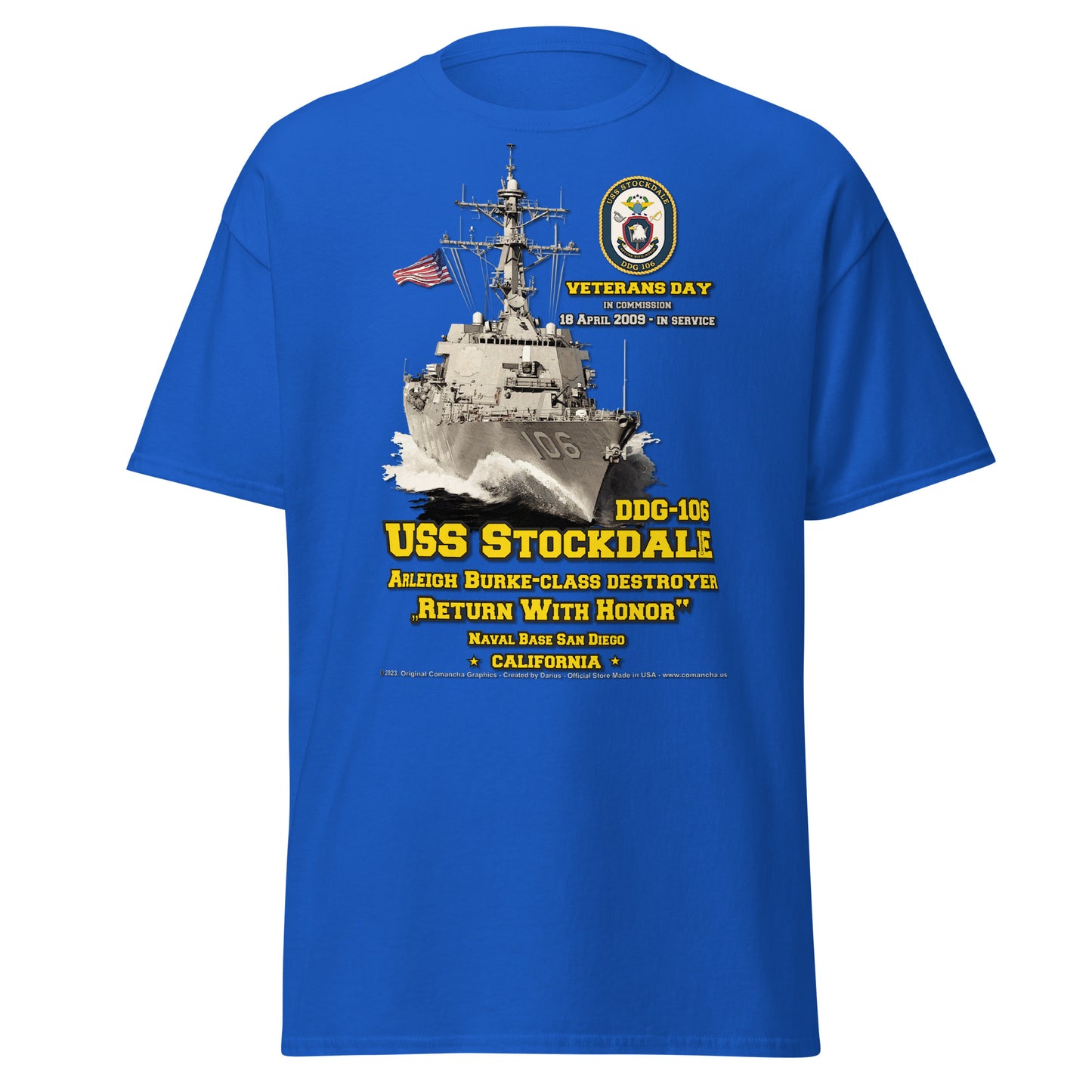 USS STOCKDALE DDG-106 Destroyer Veterans T-shirt, Comancha Navy Graphics,