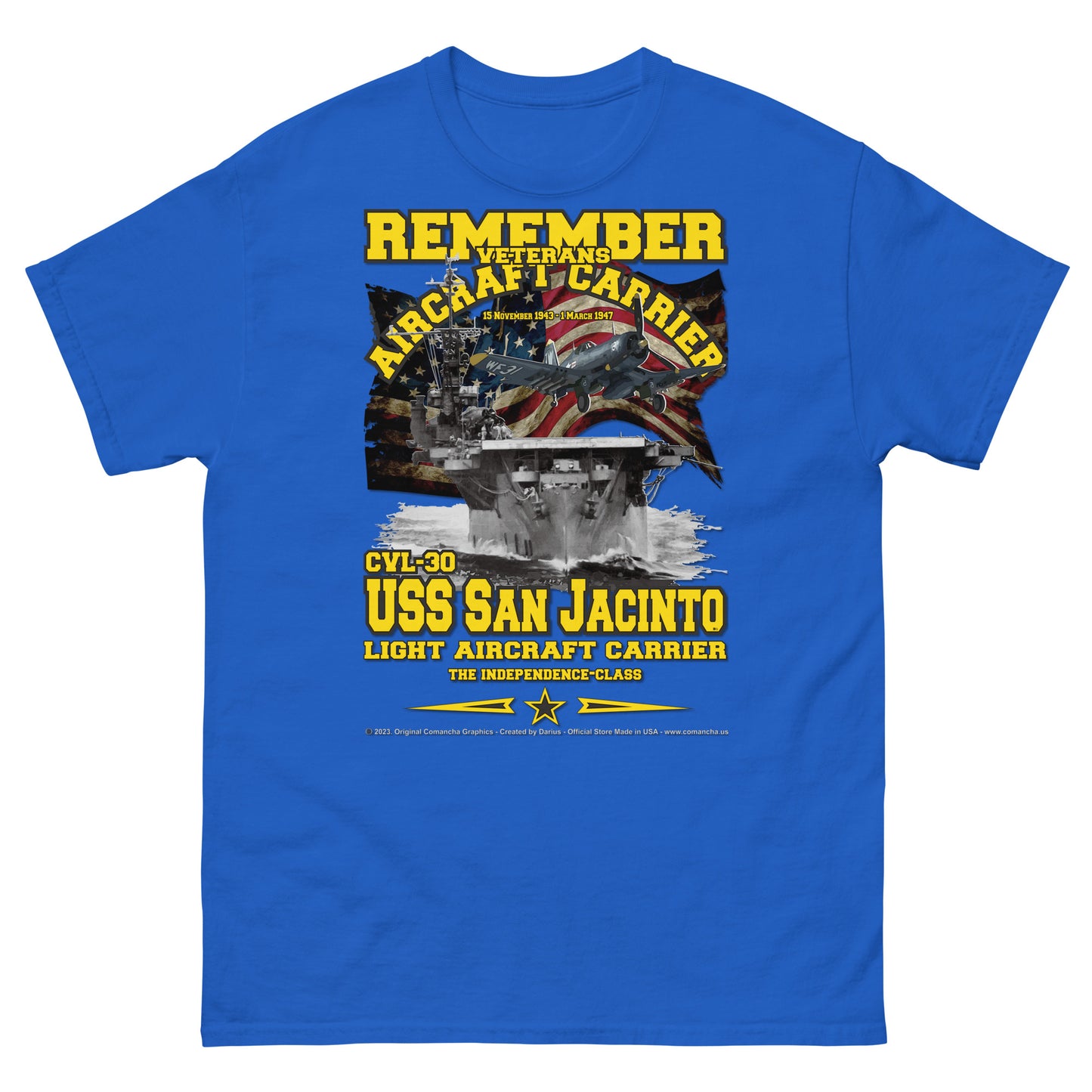 USS SAN JACINTO CVL-30 Aircraft Carrier Veterans classic t-shirt, Comancha T-shirts,