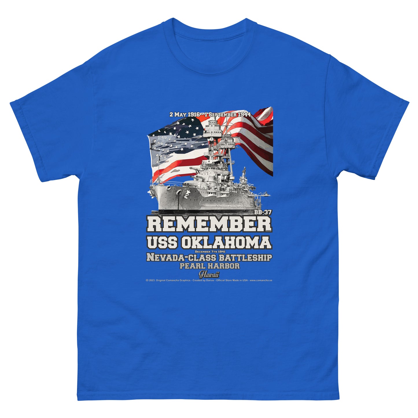 USS OKLAHOMA BB-37 Battleship veterans T-shirts, Comancha T-shirts,