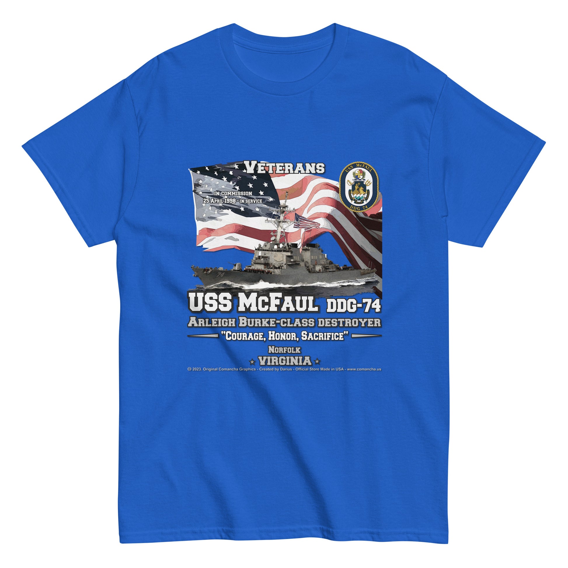 USS McFAUL DDG-74 Destroyer Veterans Classic T-Shirt, Comancha Navy T-shirts,