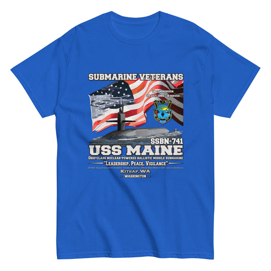 USS MAINE SSBN-741 Submarine Veterans Classic T-Shirts, USS MAINE SSBN-741 Veterans T-Shirts,