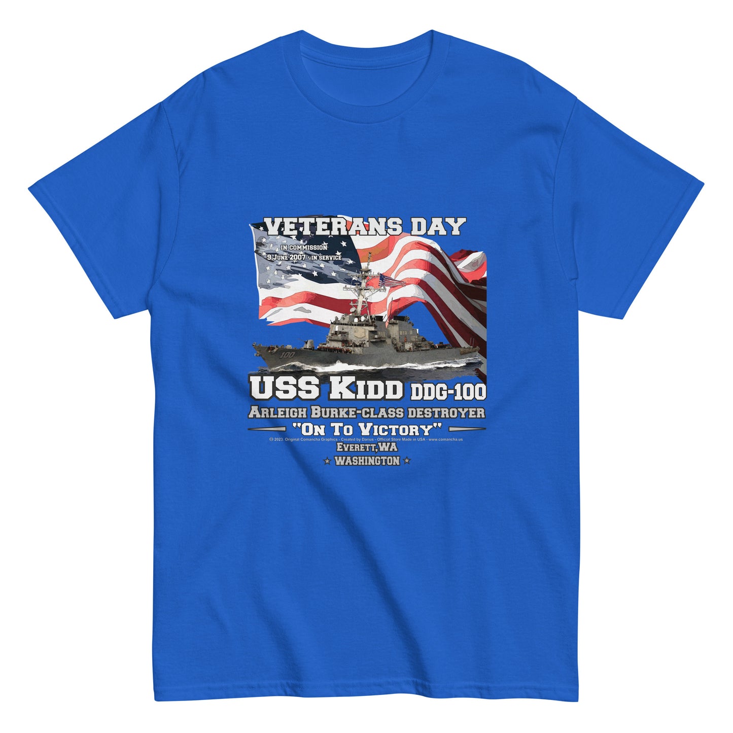 USS KIDD DDG-100 Destroyer Veterans T-Shirt, Comancha Store,