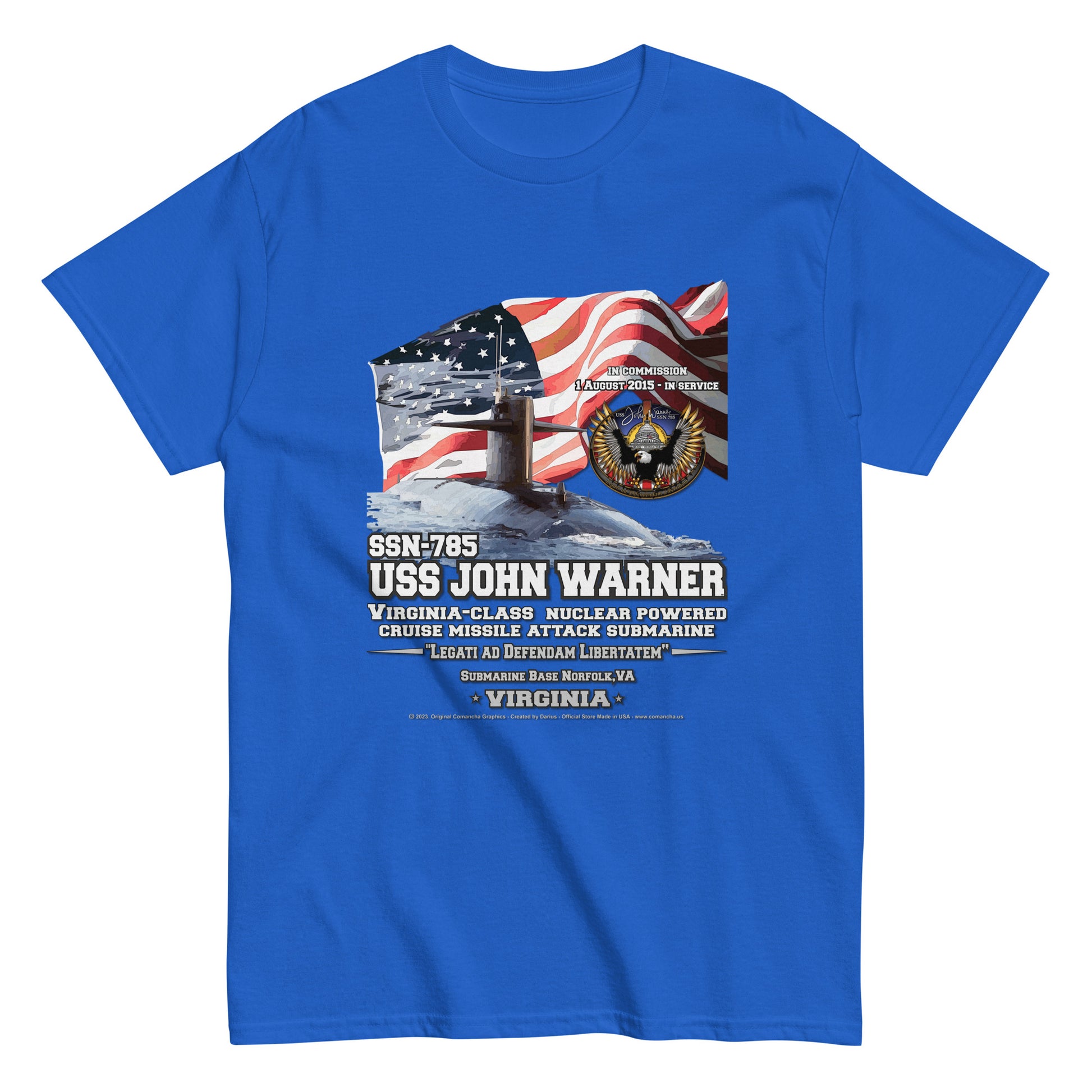 USS JOHN WARNER SSN-785 tee, Submarine Veterans T-Shirt, USS JOHN WARNER SSN-785 Submarine Veterans T-Shirt, Comancha US Military T-Shirt, Comancha Military T-Shirt, The 100% cotton men's classic tee,