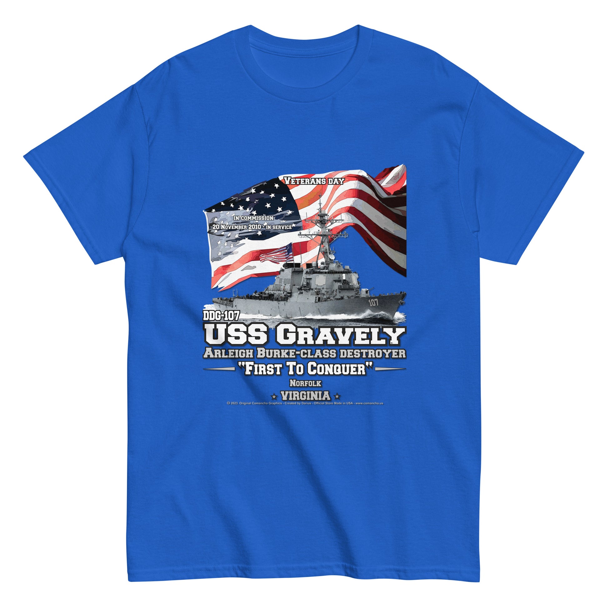 USS GRAVELY DDG-107 tee, USS GRAVELY DDG-107 Veterans tee,USS GRAVELY DDG-107 Destroyer Veterans Classic Tee, Comancha tees Store,