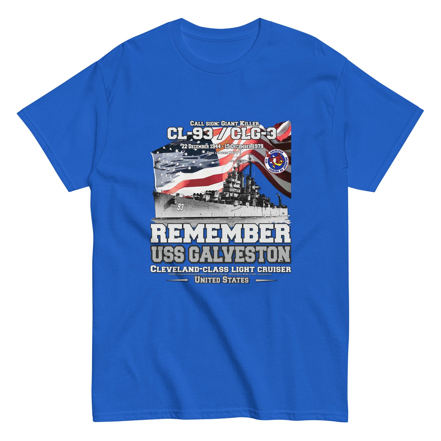 USS GALVESTON tee, USS GALVESTON veterans tee,USS GALVESTON CL-93 Cruiser Veterans Classic Tee, Comancha Store Tees,