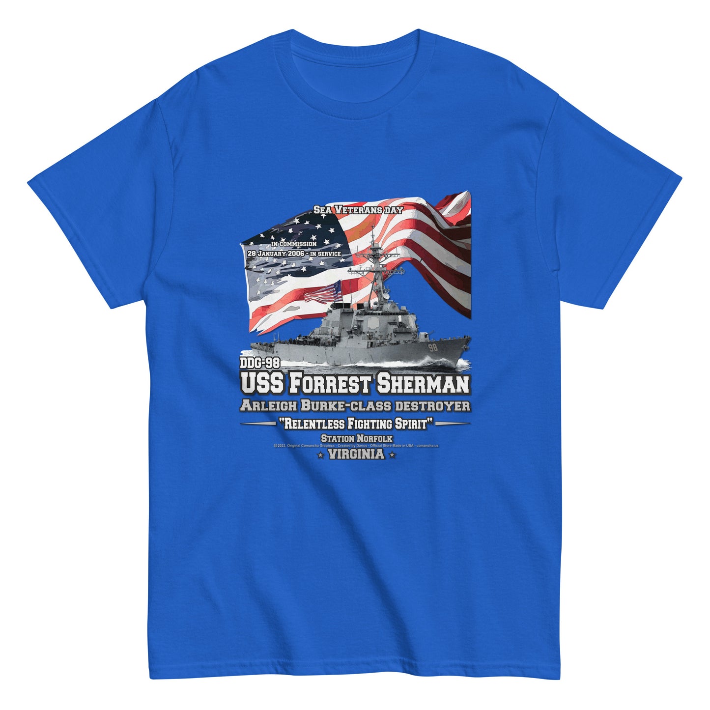 USS FOREST SHERMAN tee, USS FOREST SHERMAN veterans tee,USS FOREST SHERMAN DDG-98 Destroyer Veterans Classic Tee, Comancha Store,