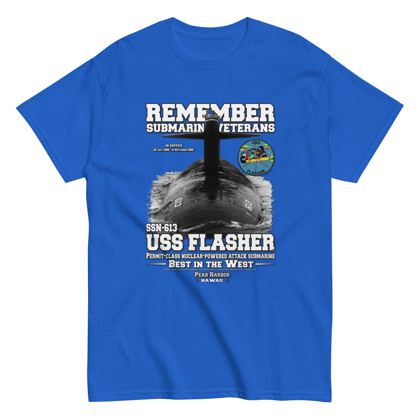 USS FLASHER tee, USS FLASHER veterans tee,USS FLASHER SSN-613 Submarine Veterans Classic Tee, Comancha Navy Design,