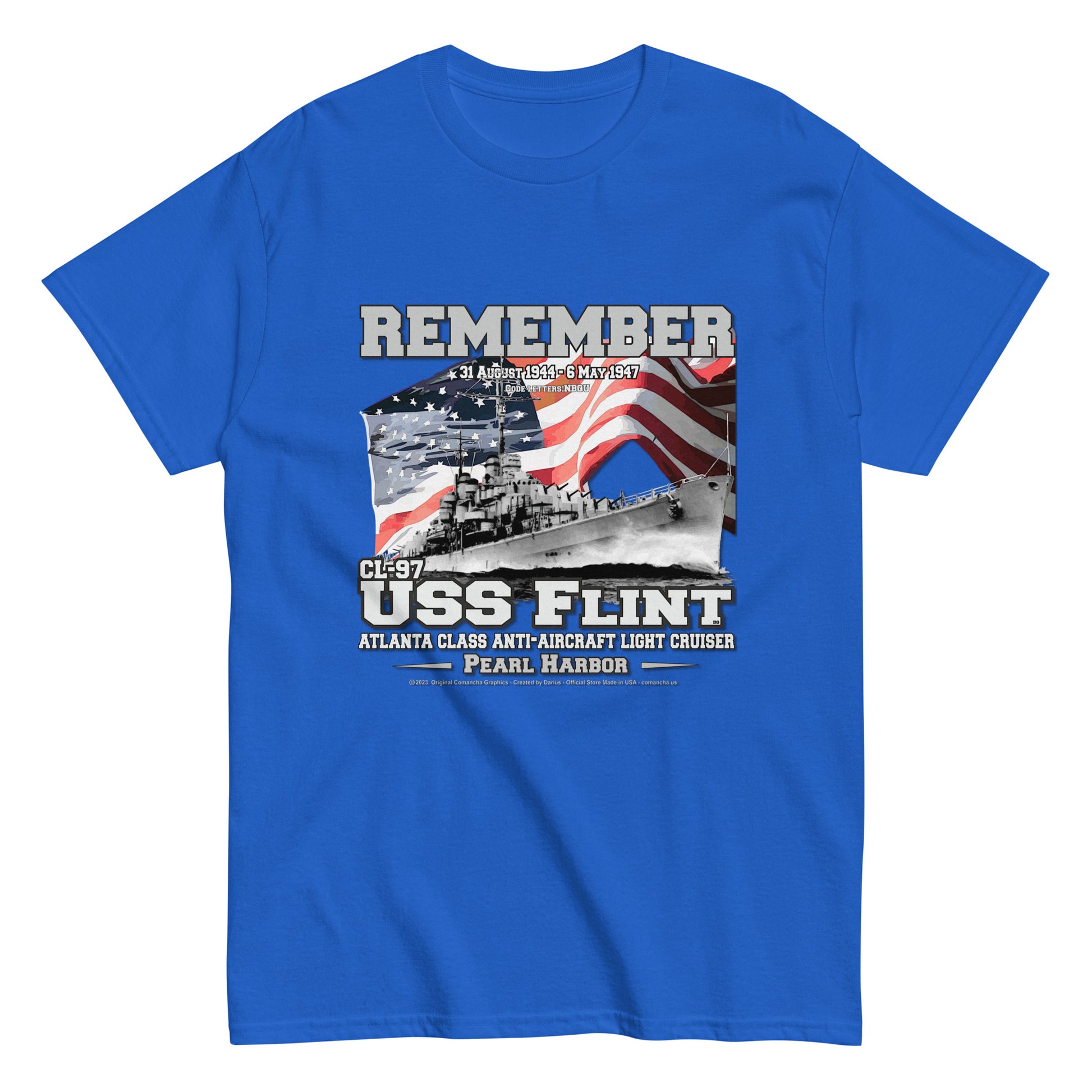 USS FLINT tee, USS FLINT Veterans tee, USS FLINT navy veterans,USS FLINT CL-97 Light Cruiser Veterans Classic Tee, Comancha navy T-shirt,