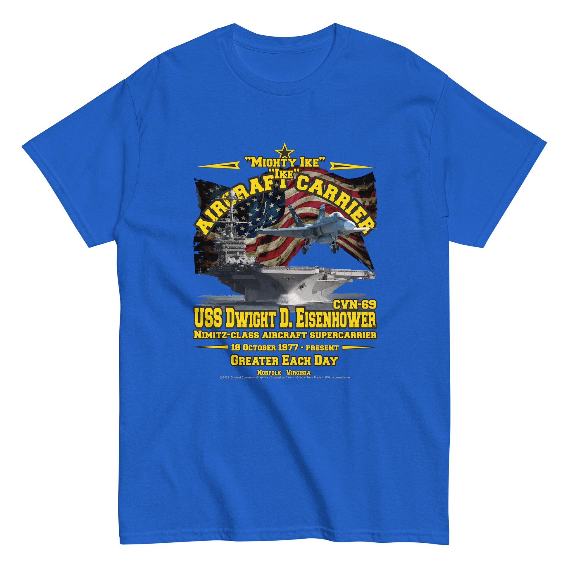 USS DWIGHT EISENHOWER t-shirt, USS DWIGHT EISENHOWER Veterans tee,USS DWIGHT EISENHOWER CVN-69 Aircraft Carrier Veterans Classic Tee, Comancha Online Store,