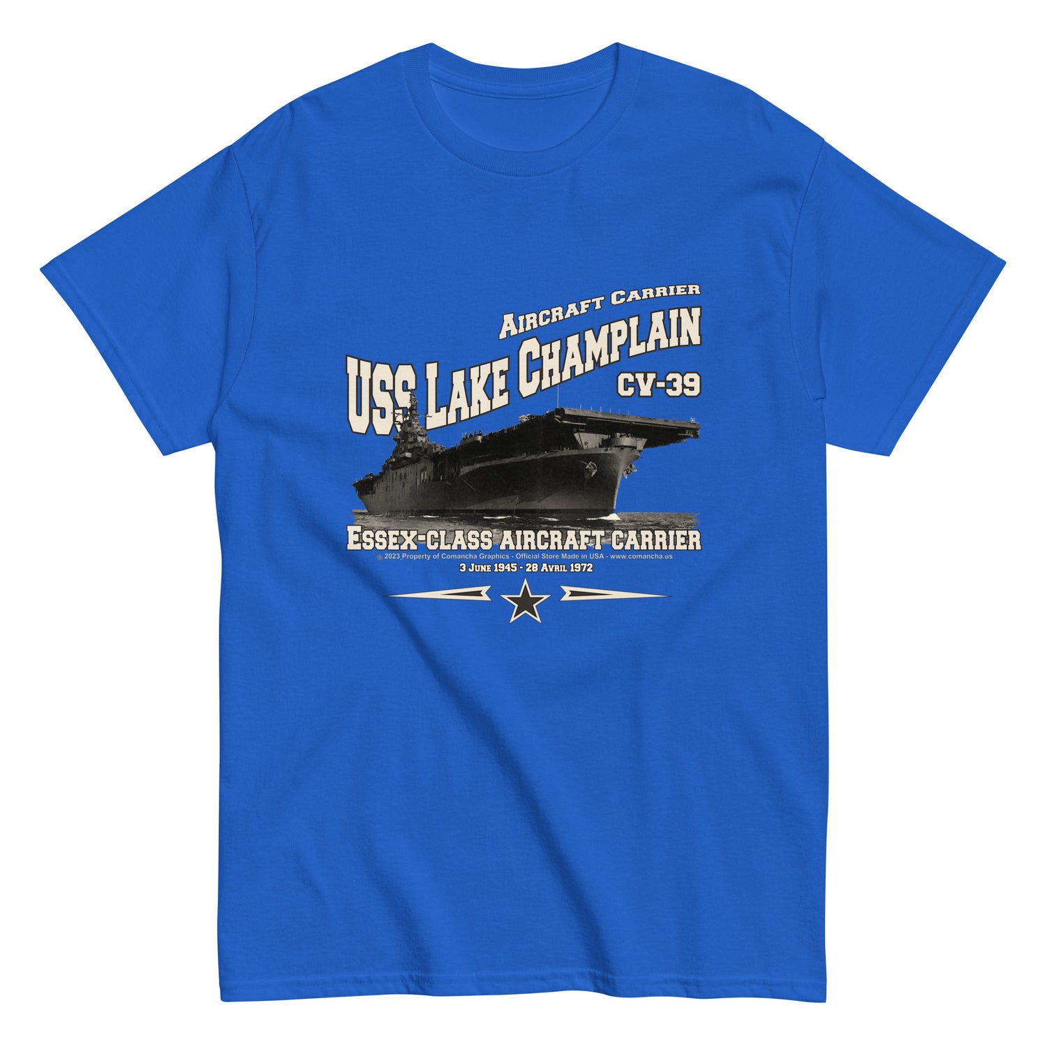USS LAKE CHAMPLAIN t-shirt, US Navy tee,USS LAKE CHAMPLAIN CV-39 t-shirt,aircraft carrier veterans T-shirt Property Comancha Graphics,
