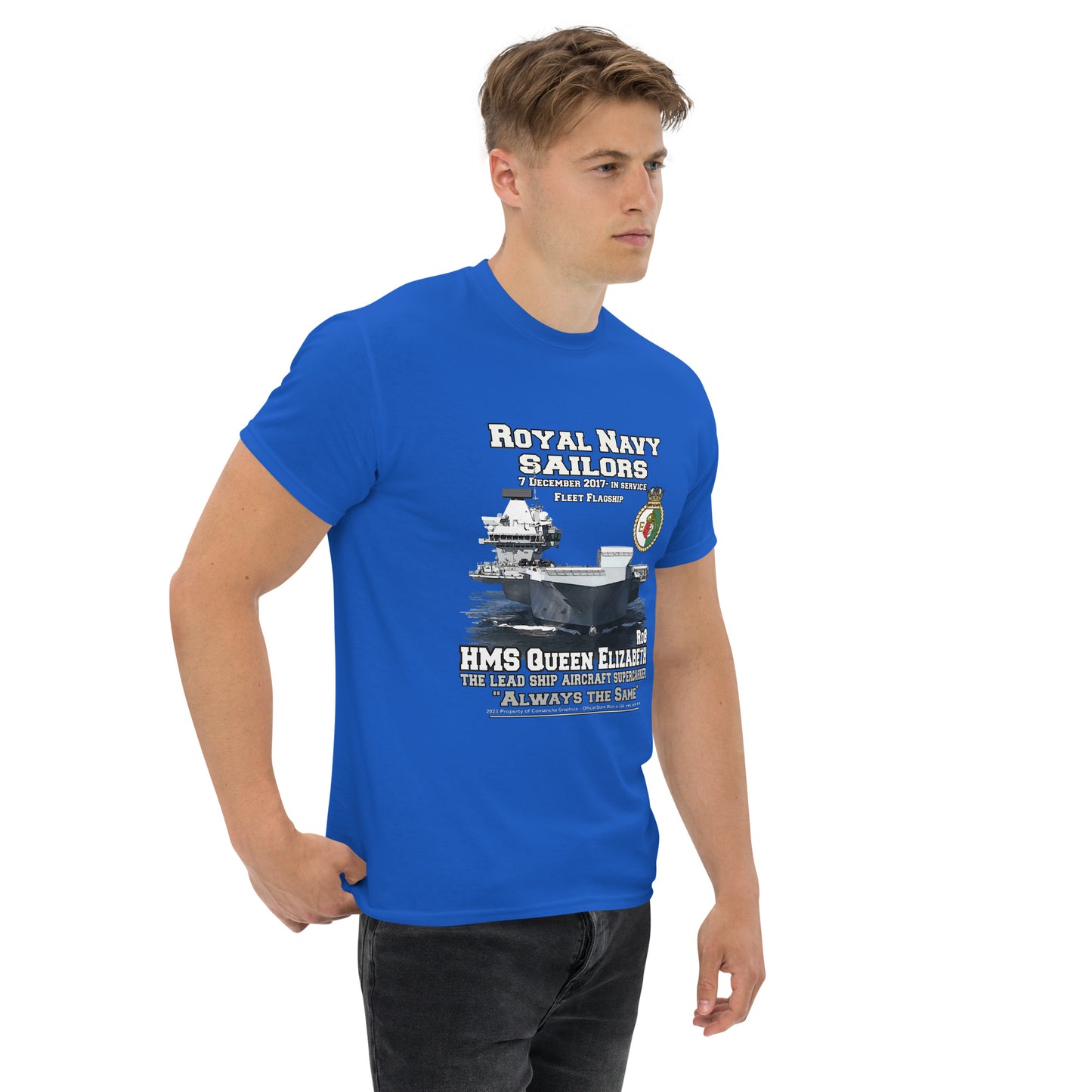 HMS QE2 tee,HMS Queen Elizabeth II veterans tee,HMS Queen Elizabeth II tee,aircraft supercarrier T-shirt, Comancha Graphics,