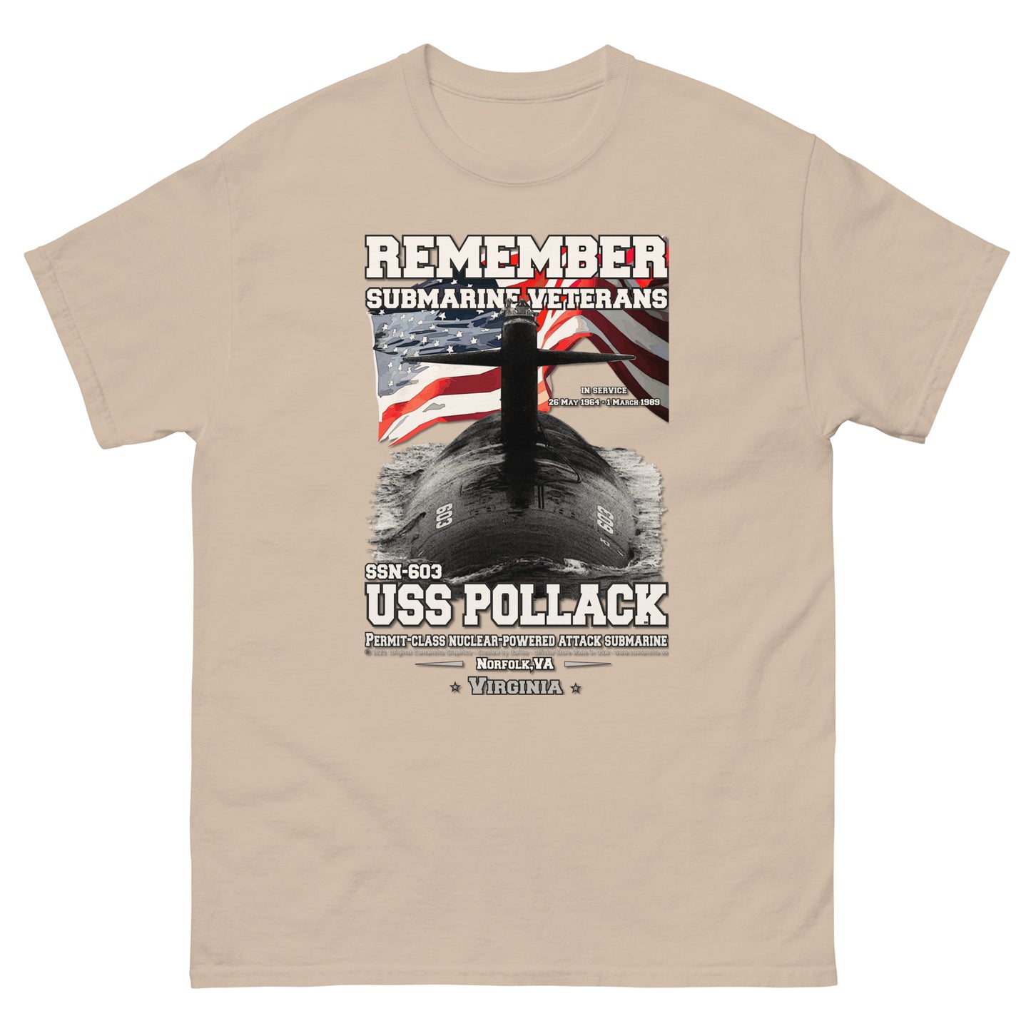 USS POLLACK SSN-603 Submarine T-Shirt