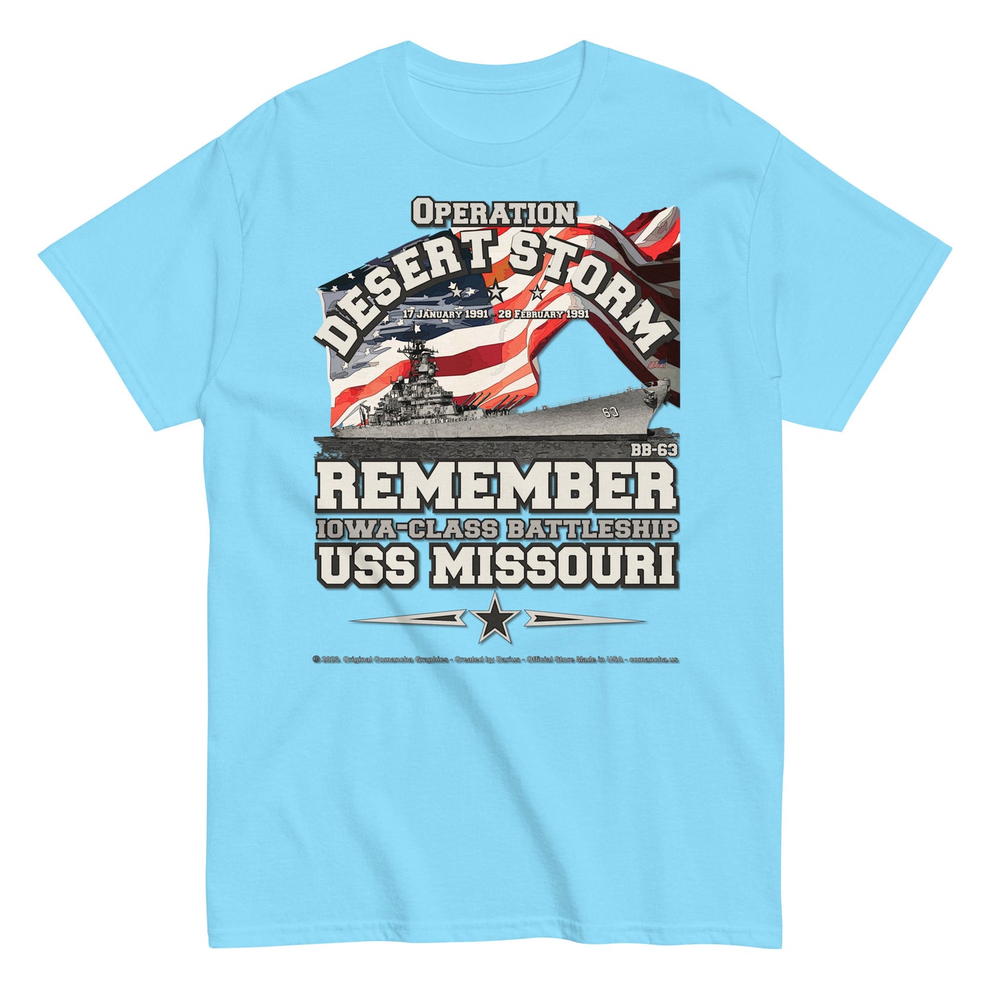 USS Missouri BB-63 US Battleship t-shirt, Operation Desert Storm T-shirt, Comancha Graphics,