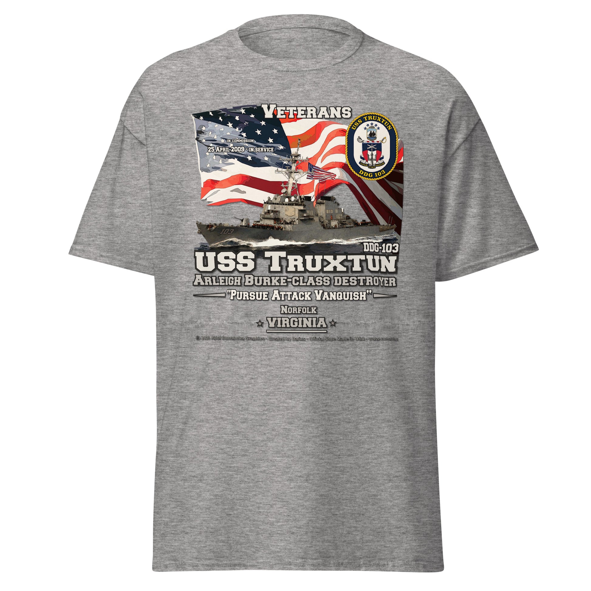 USS TRUXTUN DDG-103 Destroyer T-Shirt, Comancha Military Tee,