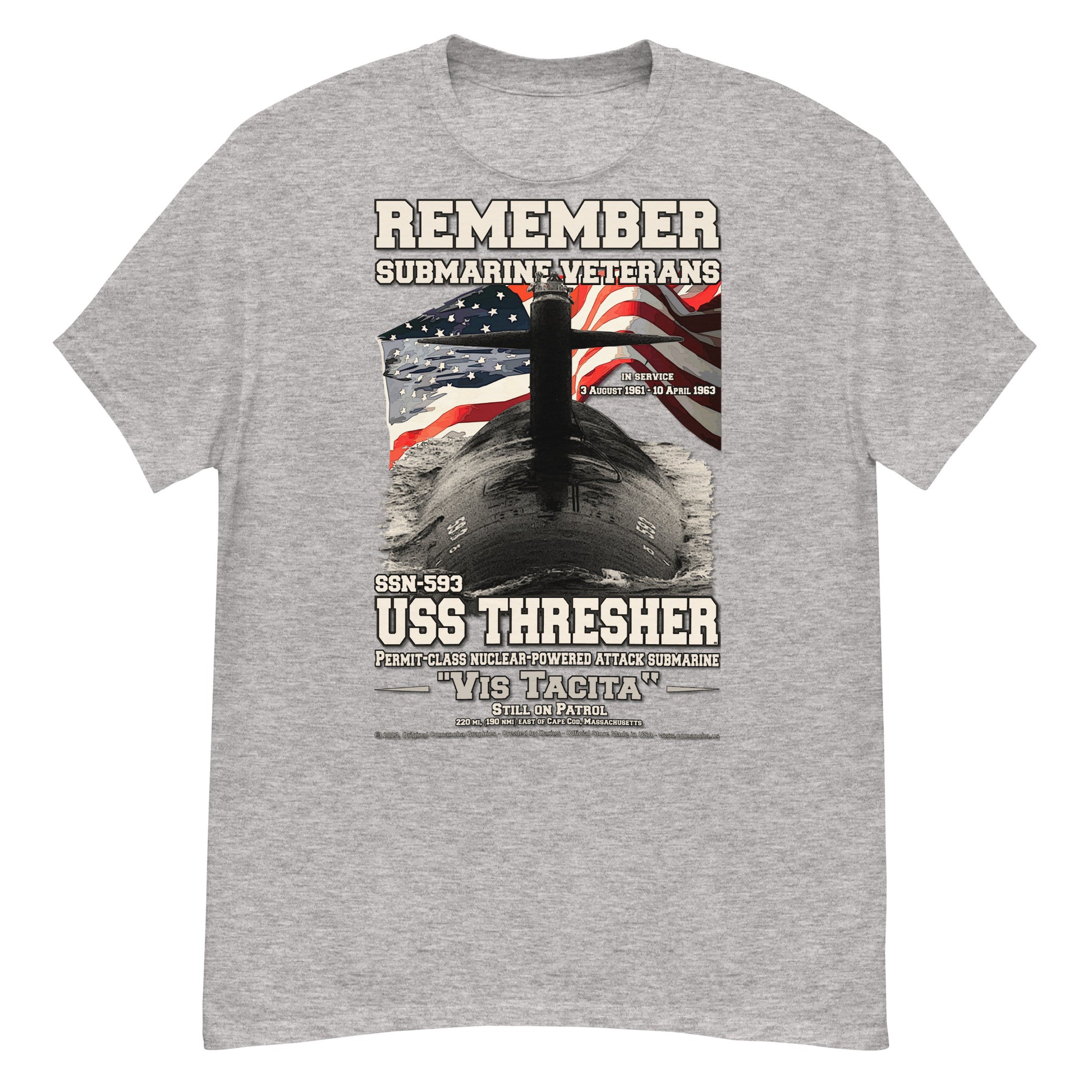 USS THRESHER SSN-593 Submarine Veterans T-Shirt, Comancha Design,