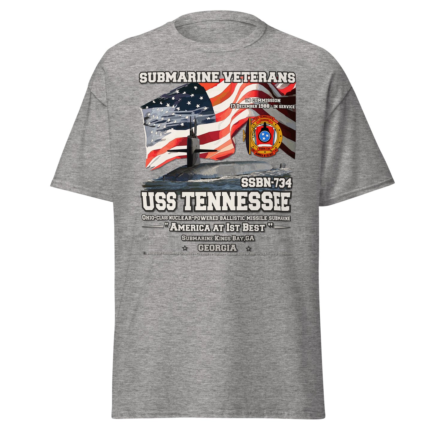 USS TENNESSEE SSN-734 Submarine Veterans T-shirt, Comancha Design,