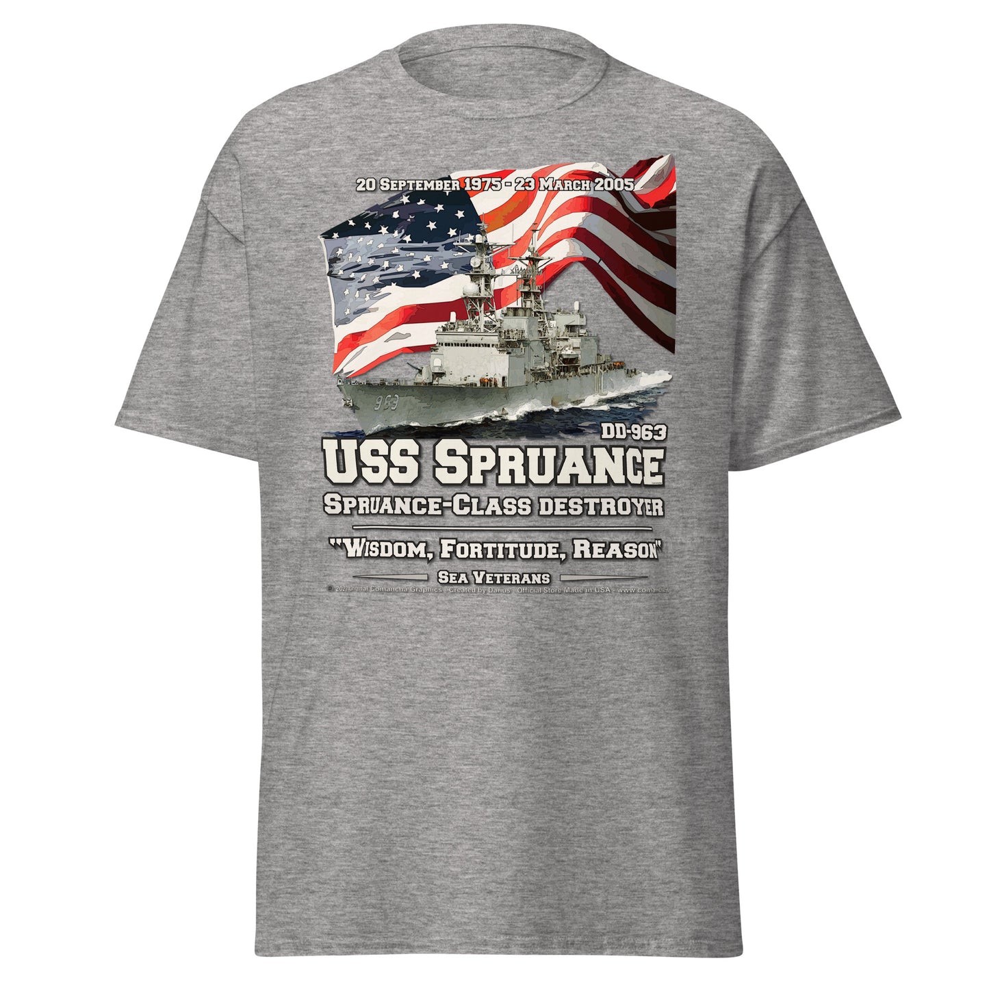 USS SPRUANCE DD-983 Destroyer Veterans Tee, Comancha Design,