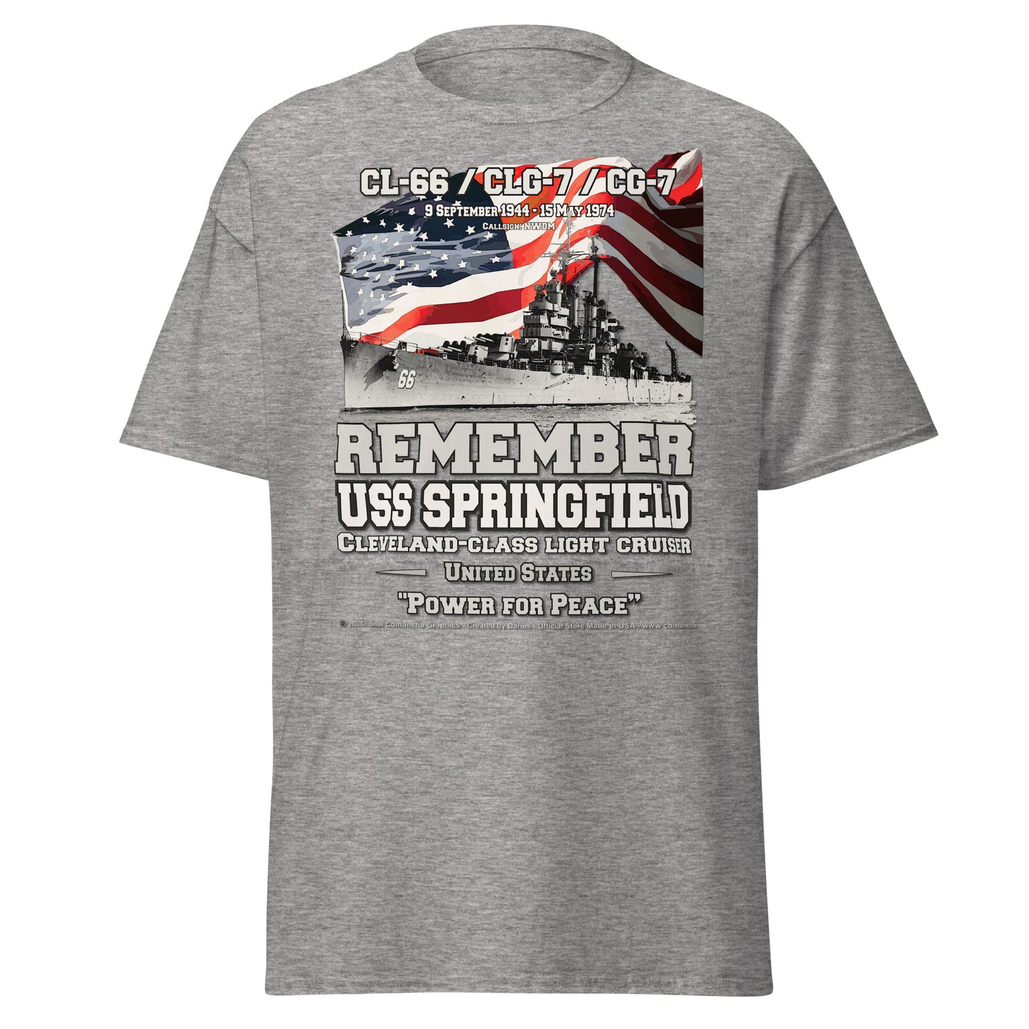 USS SPRINGFIELD CL-66 Light Cruiser Veterans, Comancha Navy Tees,