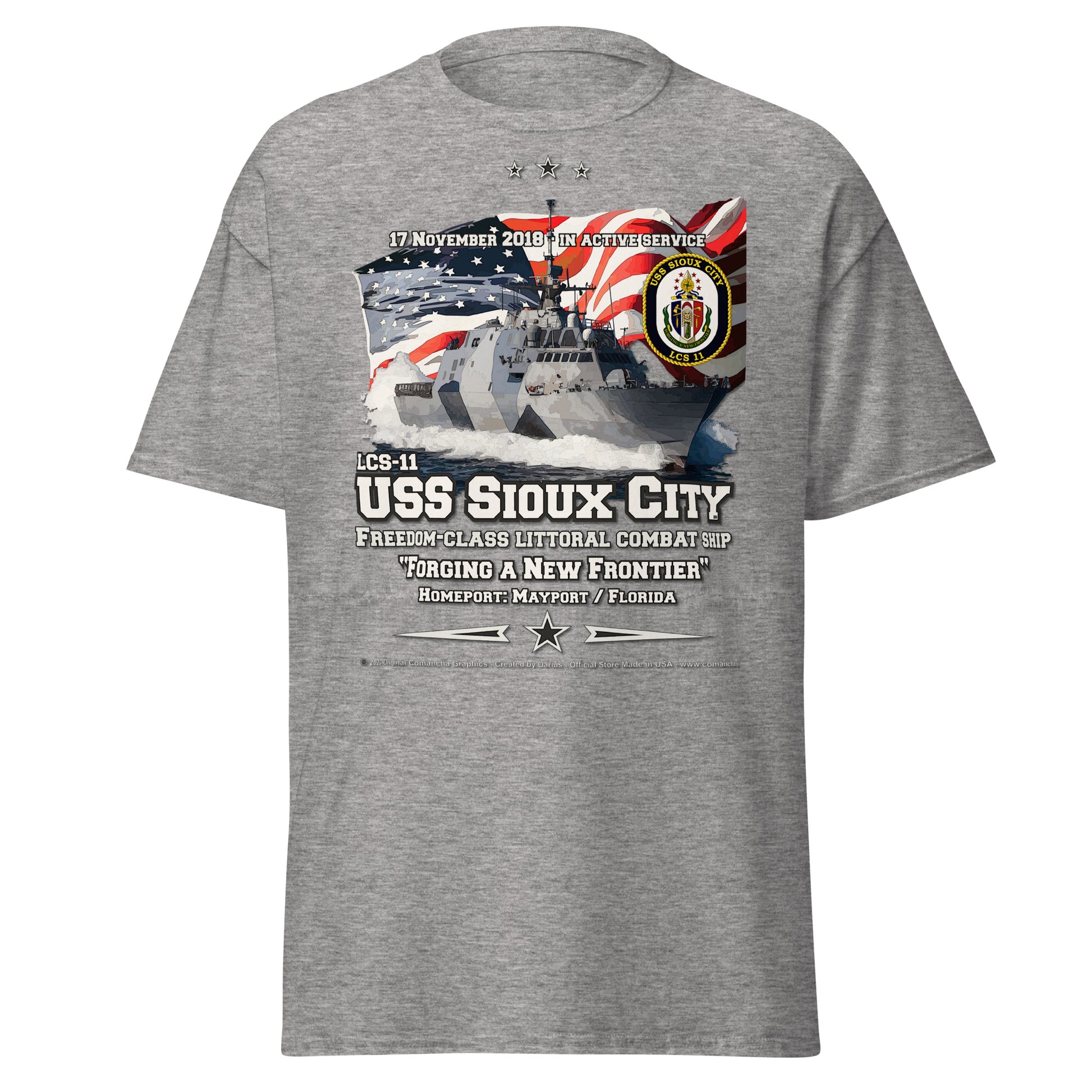 USS SIOUX CITY LCS-11 Littoral Combat Ship Veterans, Comancha T-shirts,