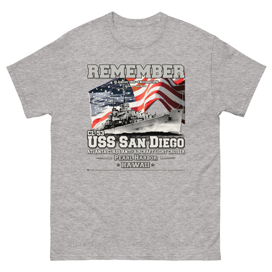 USS SAN DIEGO CL-53 Light Cruiser Veterans classic t-shirt, Comancha t-shirts,