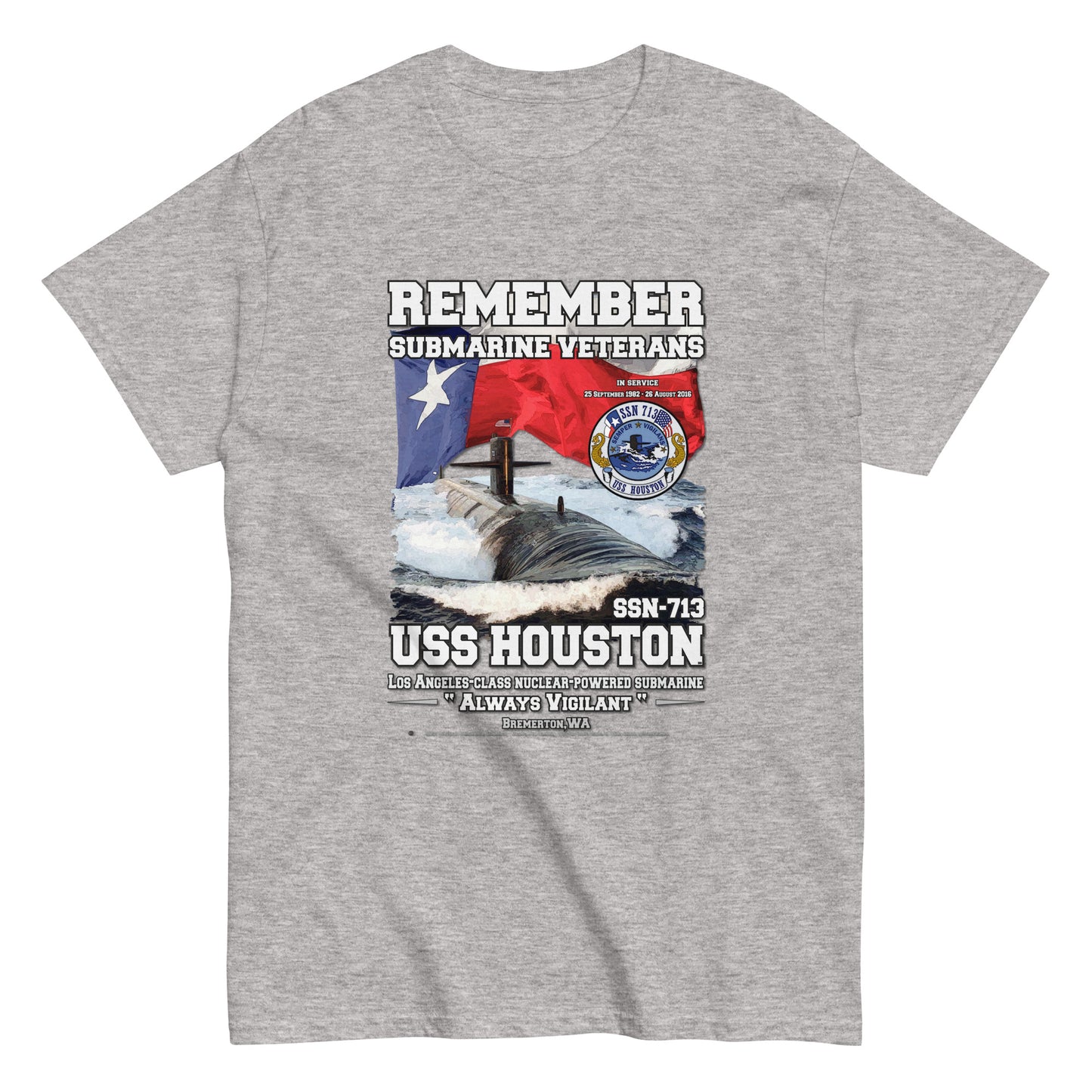 USS HOUSTON SSN-713 t-shirt, US NAVY Submarine T-Shirt, Submarine veterans T-shirts, Submarine Veterans Classic T-shirt, Comancha T-shirts,USS HOUSTON SSN-713 Submarine Veterans Classic T-shirt,Comancha US Navy Tees,