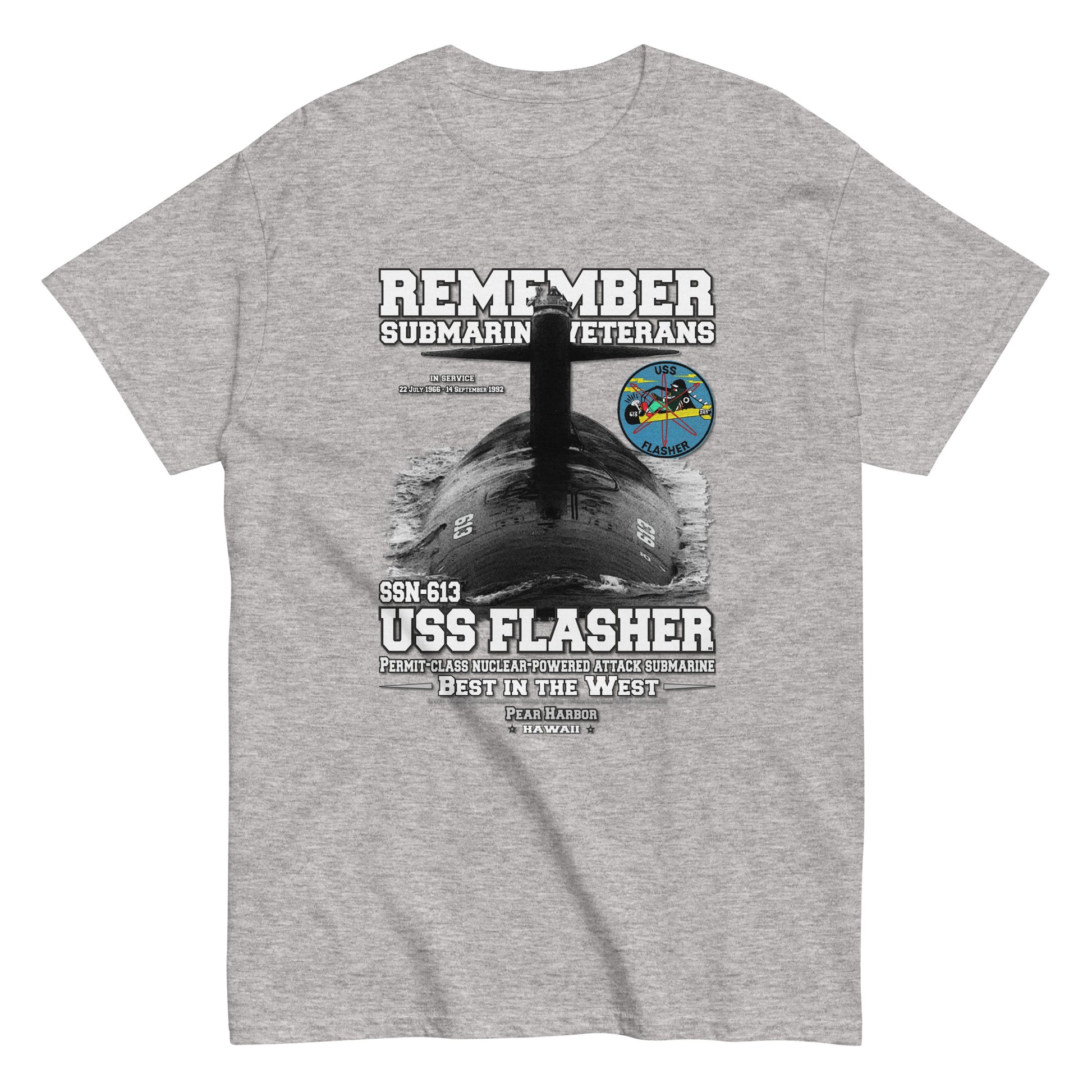 USS FLASHER tee, USS FLASHER veterans tee,USS FLASHER SSN-613 Submarine Veterans Classic Tee, Comancha Navy Design,