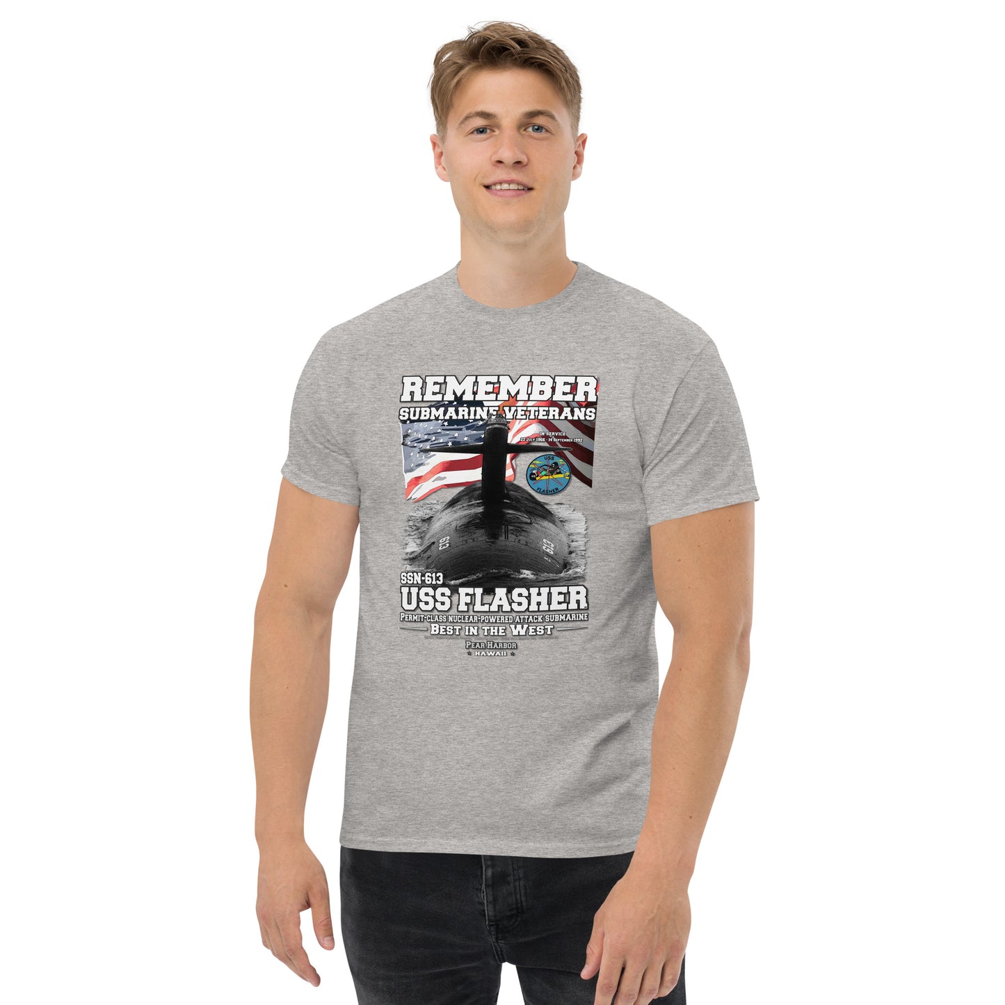 USS FLASHER tee, USS FLASHER veterans tee,USS FLASHER SSN-613 Submarine Veterans Classic Tee, Comancha Navy Design, Online shop,