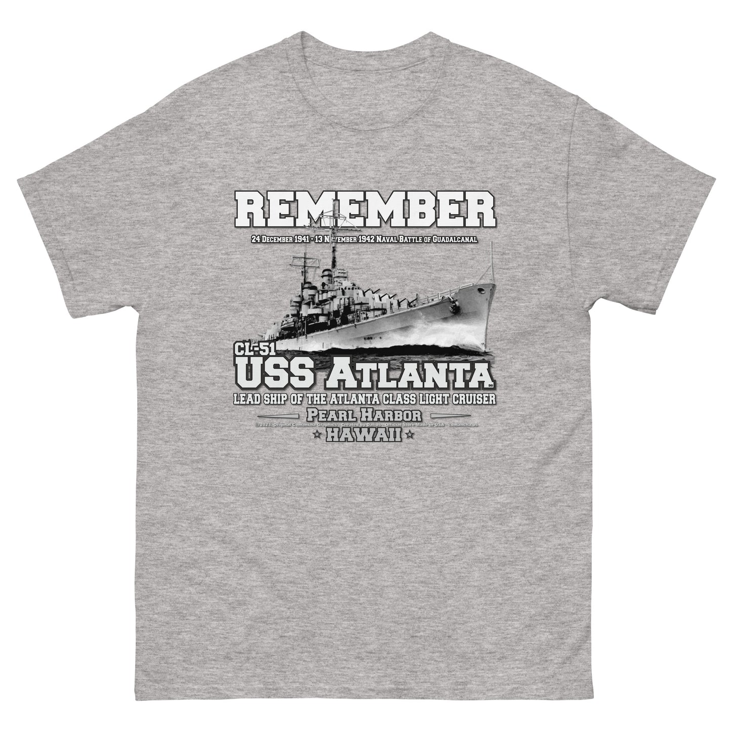 USS ATLANTA t-shirt, USS ATLANTA CL-51 t-shirt, Light Cruiser Veterans T-shirt, USS ATLANTA Vetrans T-shirts, US Navy t-shirt, Comancha Graphics,