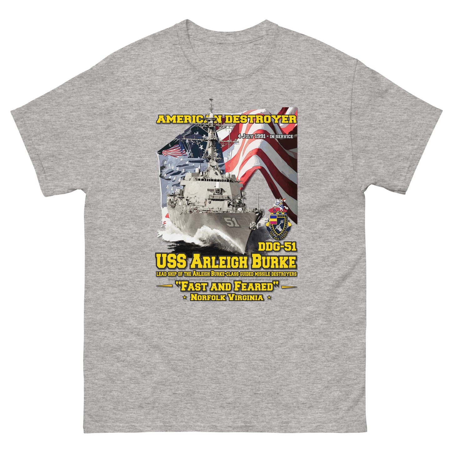 USS ARLEIGH BURKE DDG-51 t-shirt, USS ARLEIGH BURKE DDG-51 Veterans,USS ARLEIGH BURKE DDG-51 Destroyer Tee, Comancha Navy tees, US Navy T-shirt, US Navy veterans T-shirt,