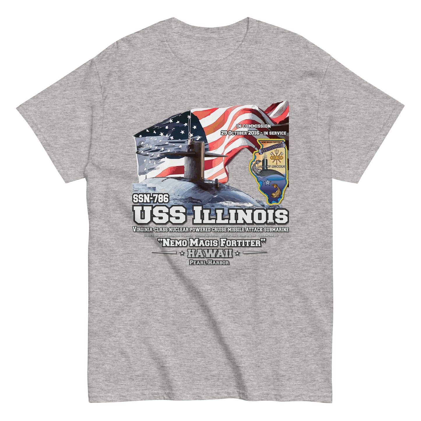 USS ILLINOIS veterans tee, US Navy Veterans tee,USS ILLINOIS SSN-786 t-shirt, US Navy Submarine T-shirt, Comancha Submarine T-shirt,