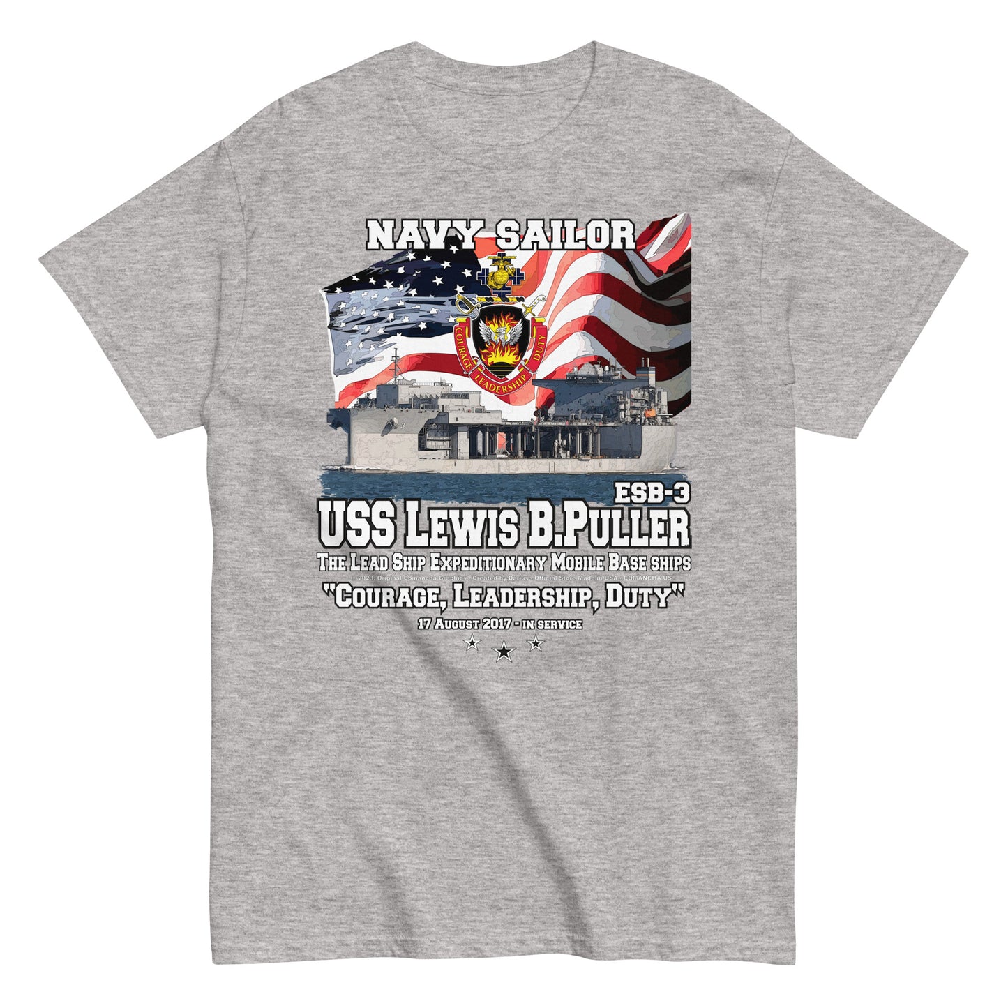 USS LEWIS PULLER t-shirt, USS LEWIS PULLER Mobile base tee,USS LEWIS PULLER ESB-3 Mobile Base Veterans T-shirt, US Navy Mobile Base Tee, comancha Store,