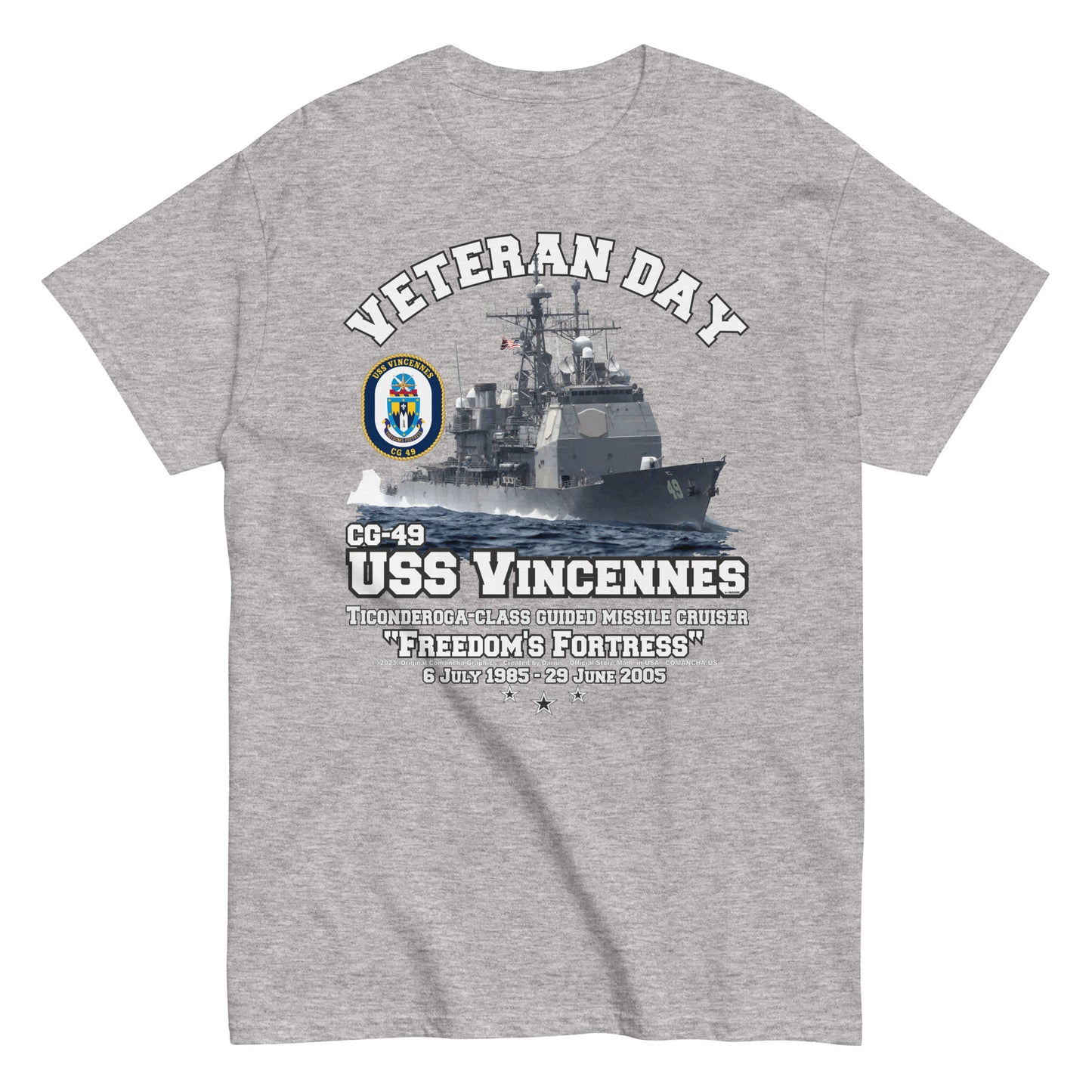 USS VINCENNES CG-49 tee, US Navy Veterans Tee, Comancha, US Navy Cruiser Veterans T-shirt, USS VINCENNES T-shirt,