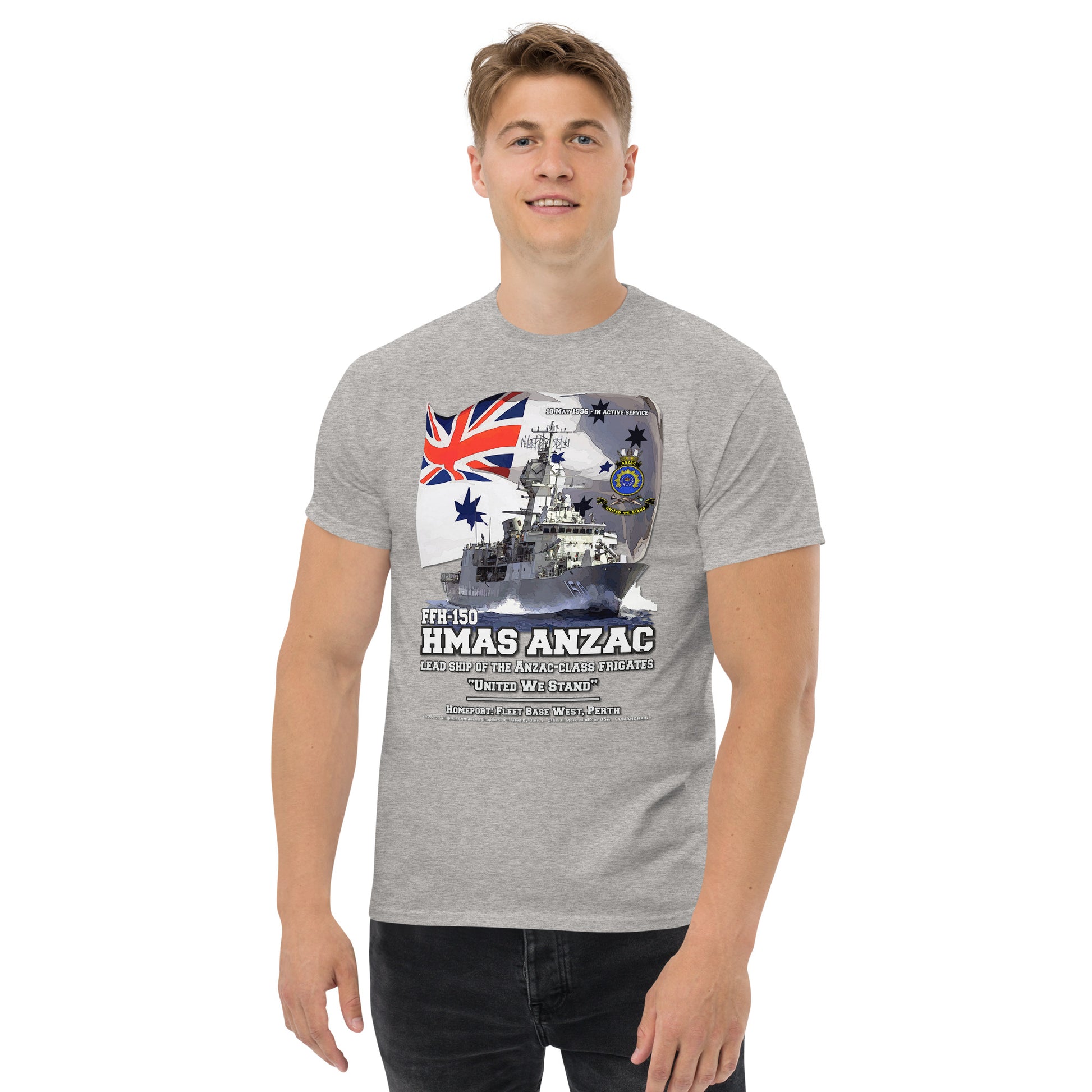 HMAS ANZAC t-shirt, HMAS ANZAC Royal Canadian t-shirt, HMAS ANZAC FFH-150 Frigate T-shirt, HMAS ANZAC T-shirt, Comancha tees,