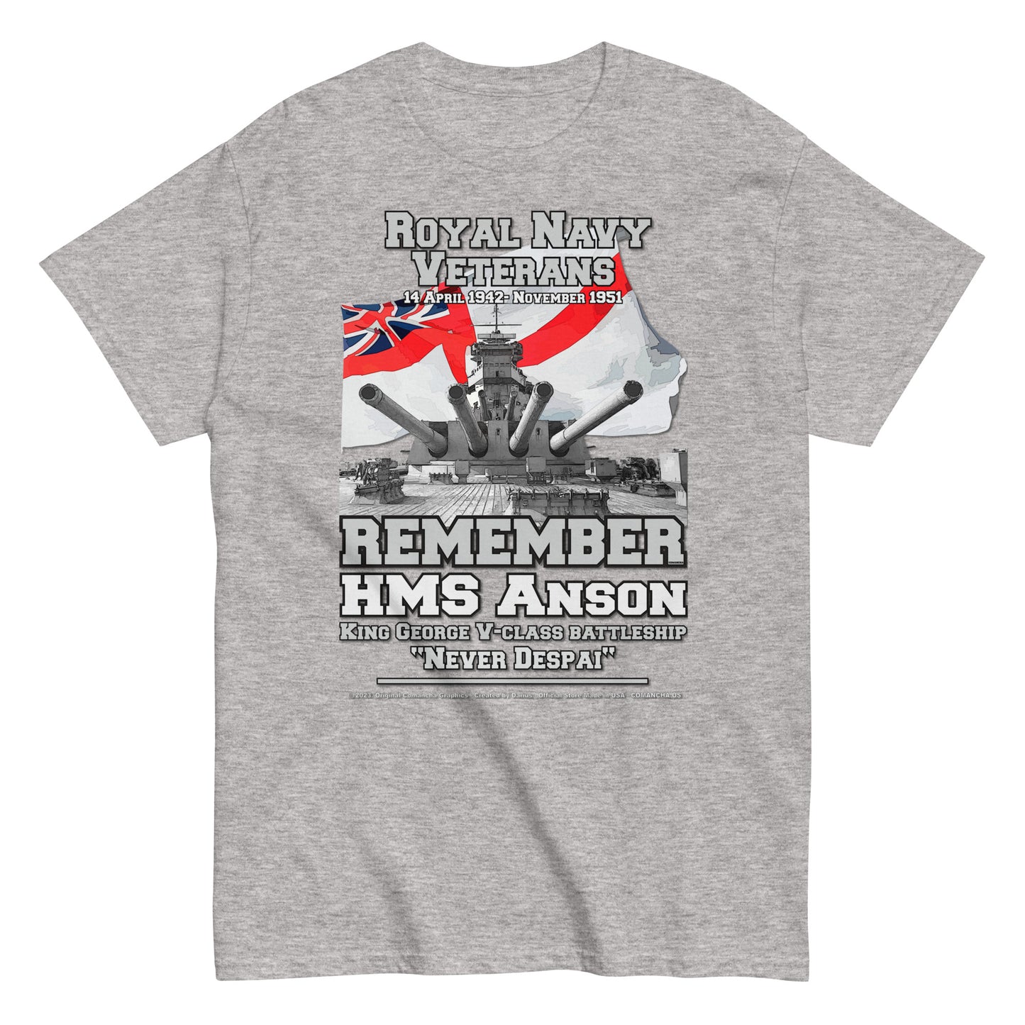 HMS ANSON tee, HMS ANSON Navy T-shirt, HMS ANSON Battleship,HMS ANSON Battleship Royal Navy T-shirt, HMS ANSON T-shirt, Comancha T-shirt,