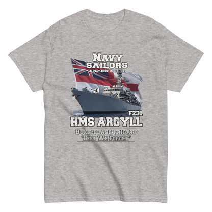 HMS Argyll tee, HMS Argyll veterans tee,HMS Argyll F-231 t-shirt, Frigate T-shirt, Comancha Graphics,