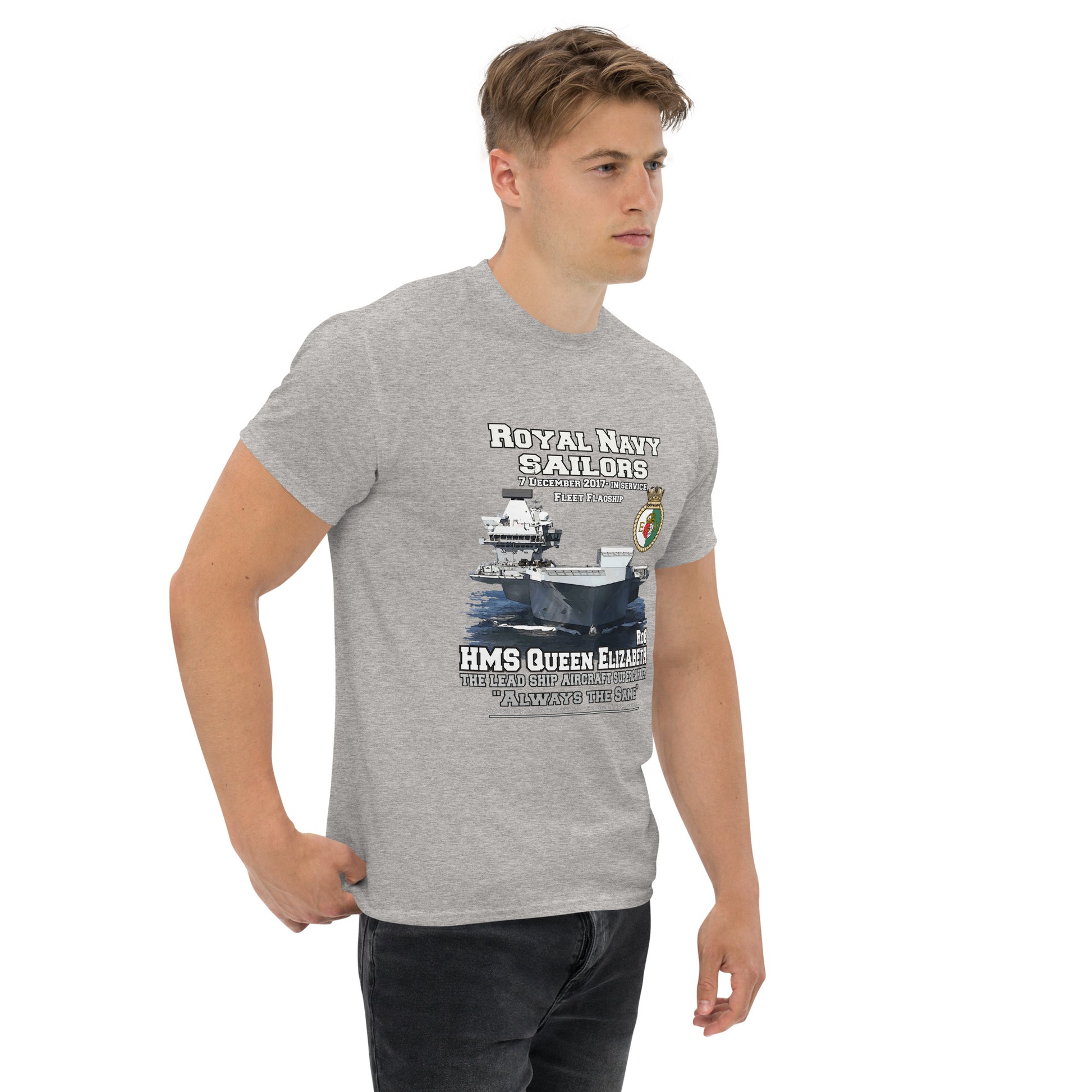 HMS QE2 tee,HMS Queen Elizabeth II veterans tee,HMS Queen Elizabeth II tee,aircraft supercarrier T-shirt, Comancha Graphics,