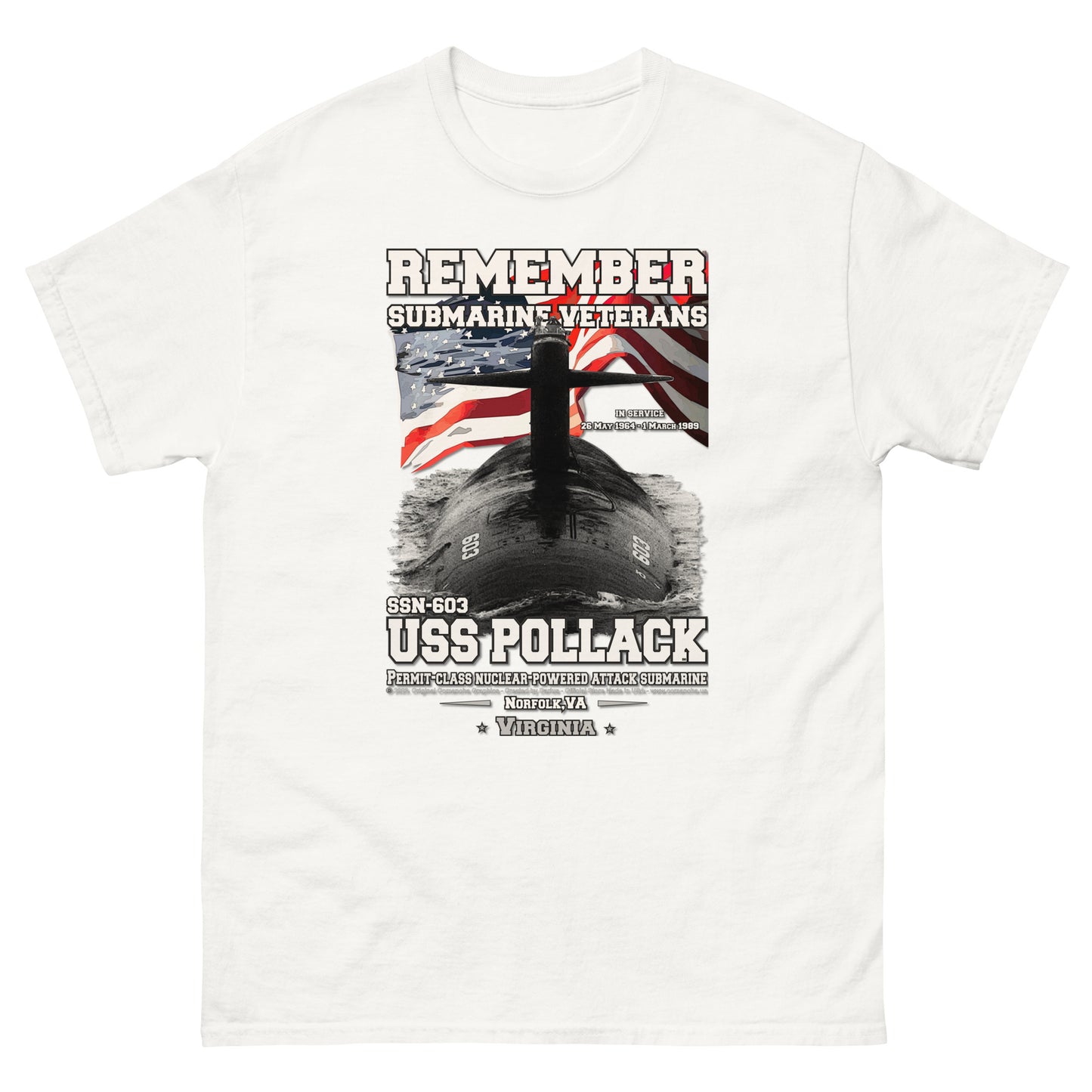 USS POLLACK SSN-603 Submarine T-Shirt