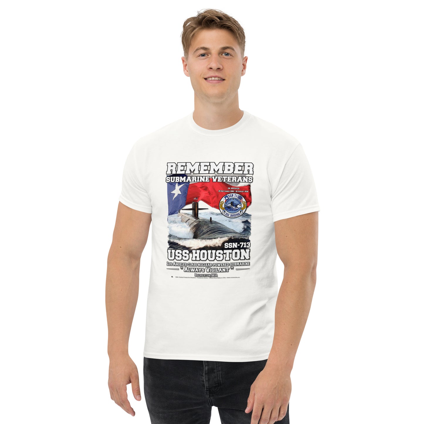 USS HOUSTON SSN-713 t-shirt, US NAVY Submarine T-Shirt, Submarine veterans T-shirts, Submarine Veterans Classic T-shirt, Comancha T-shirts,USS HOUSTON SSN-713 Submarine Veterans Classic T-shirt,Comancha US Navy Tees,