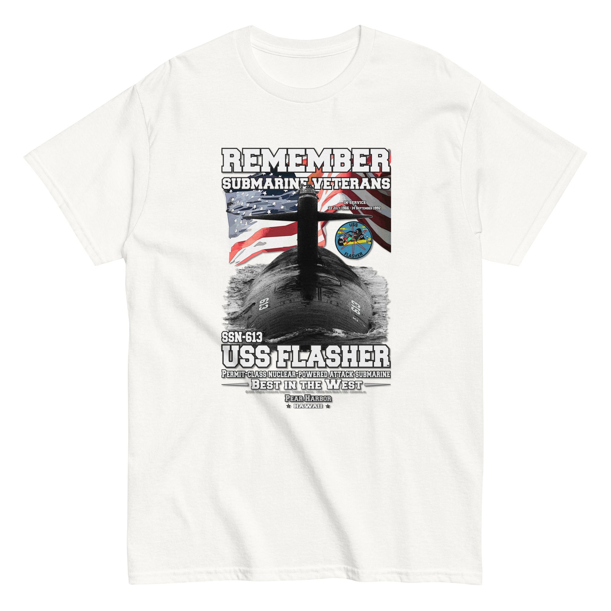 USS FLASHER tee, USS FLASHER veterans tee,USS FLASHER SSN-613 Submarine Veterans Classic Tee, Comancha Navy Design, Online shop,