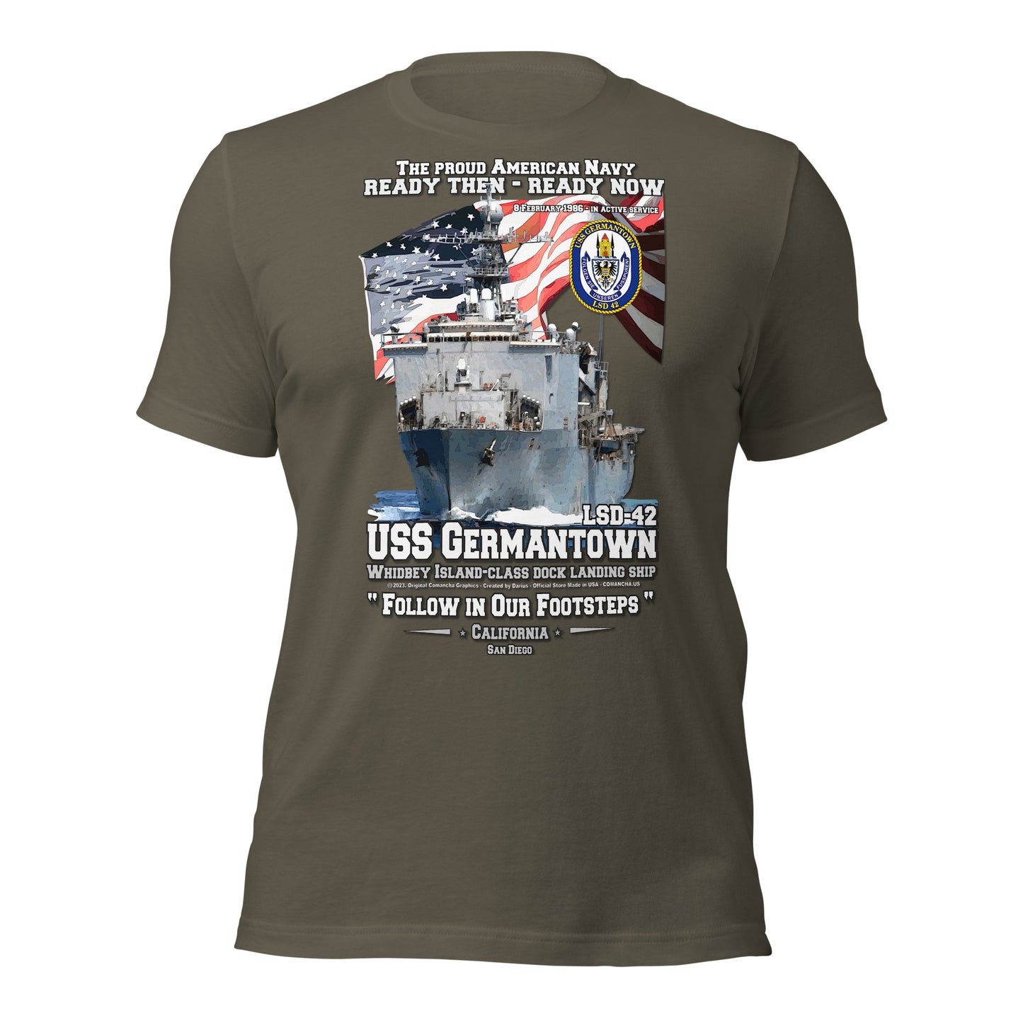 USS GERMANTOWN tee, US Navy Dock Landing Ship T-shirt, Comancha Navy Ship T-shirt, USS GERMANTOWN veterans tee, USS veterans tee, comancha graphics tee,